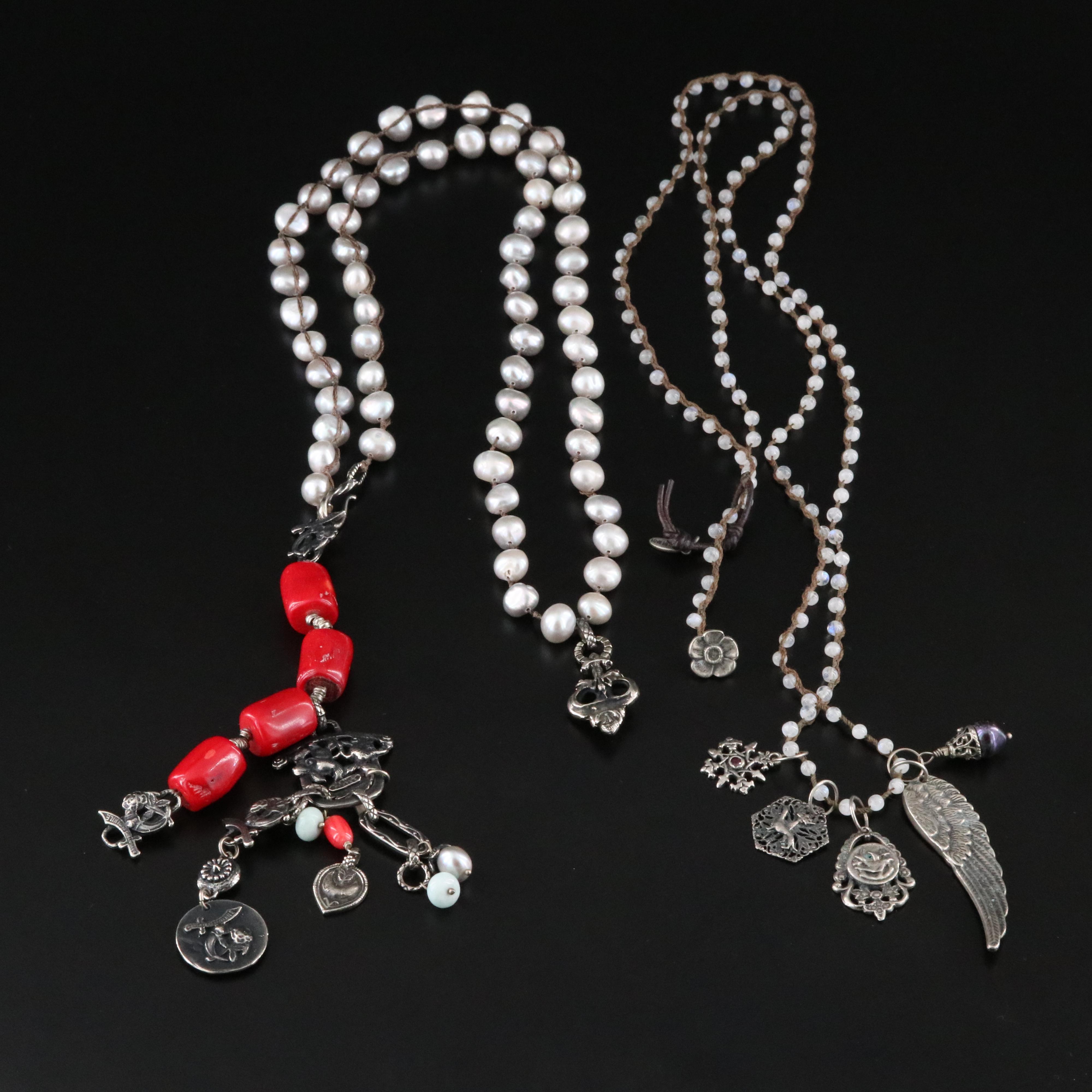 Love Heals Moonstone, Pearl and Coral Necklaces