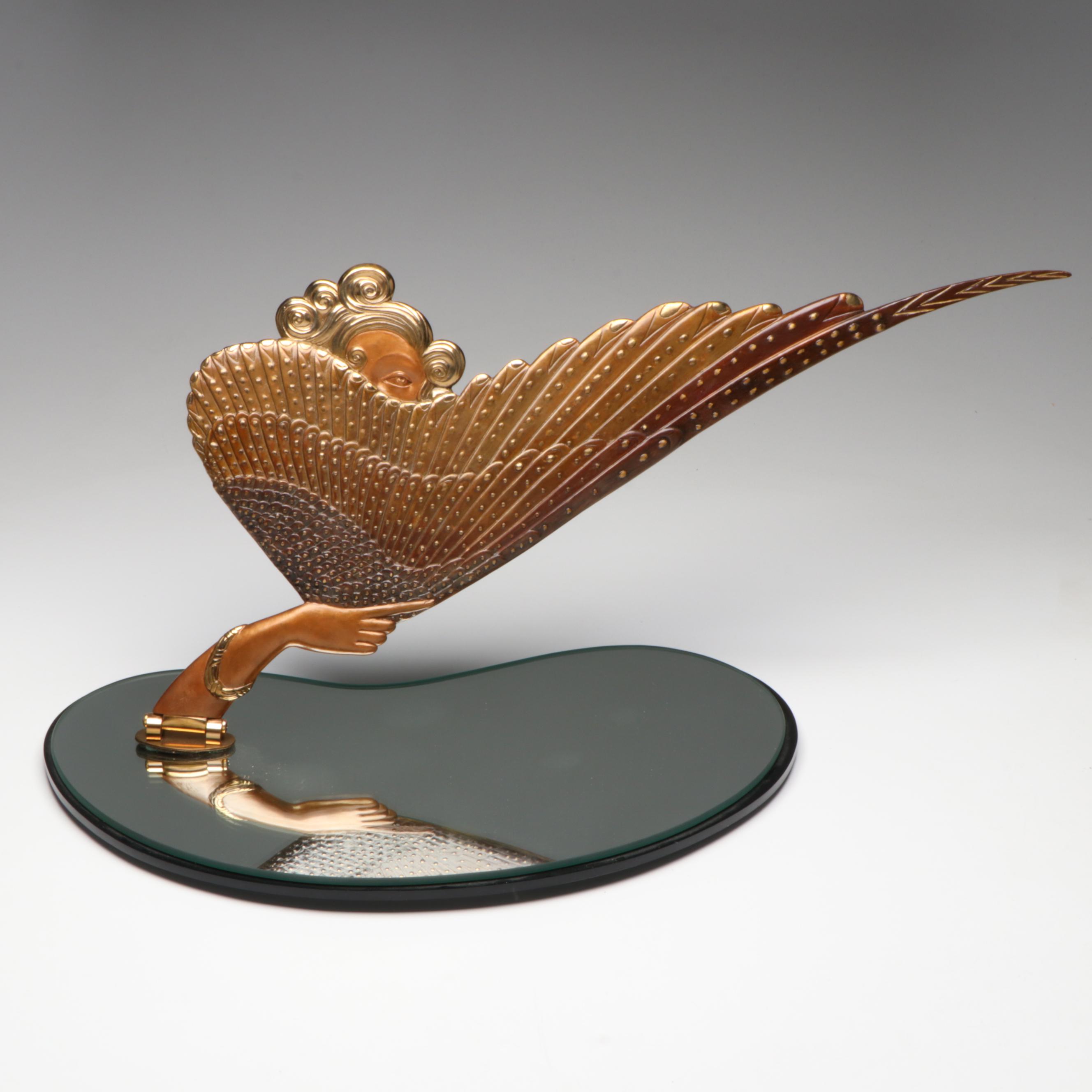 Erté Patinated Bronze "Coquette" Vanity Mirror, 1985