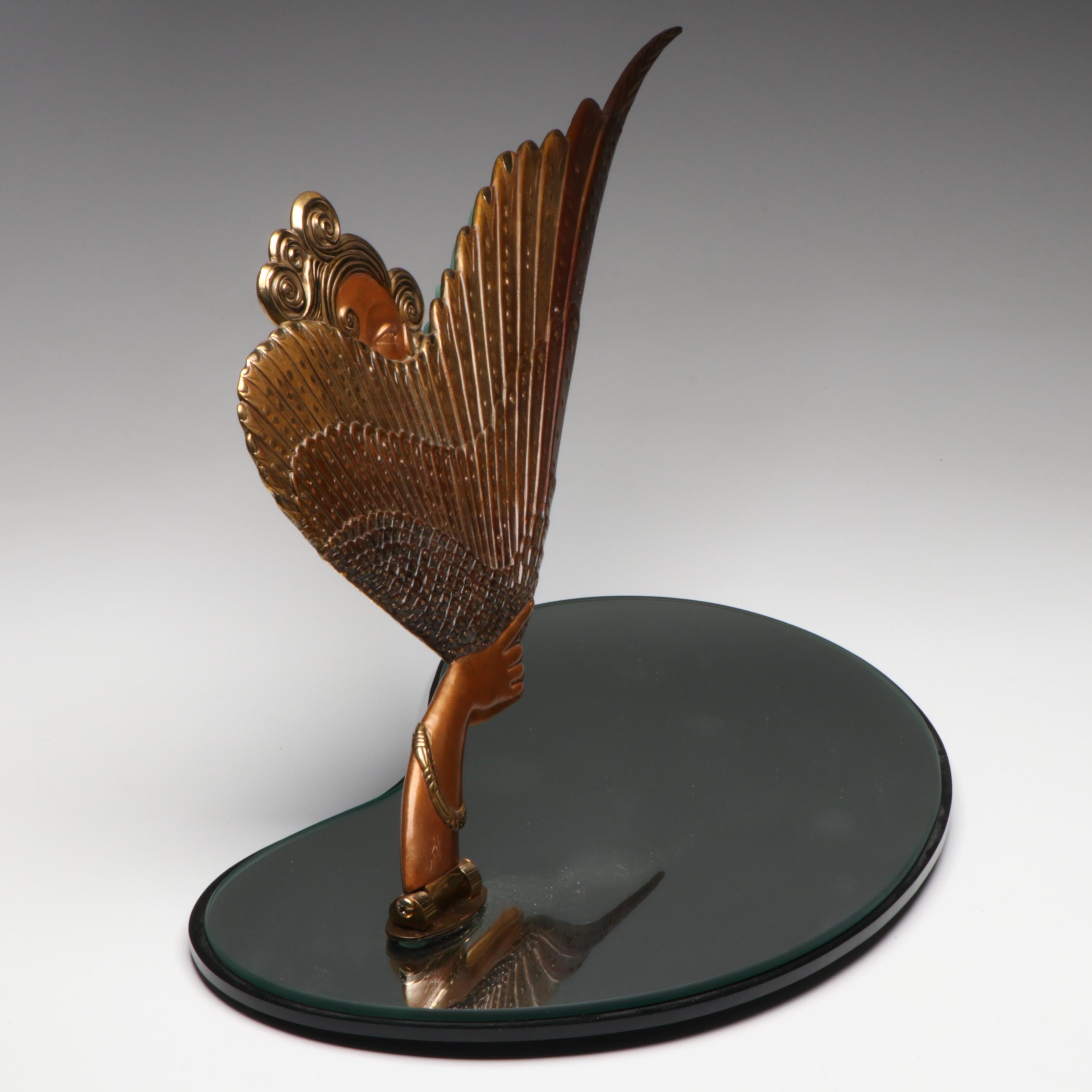 Erté Patinated Bronze "Coquette" Vanity Mirror, 1985