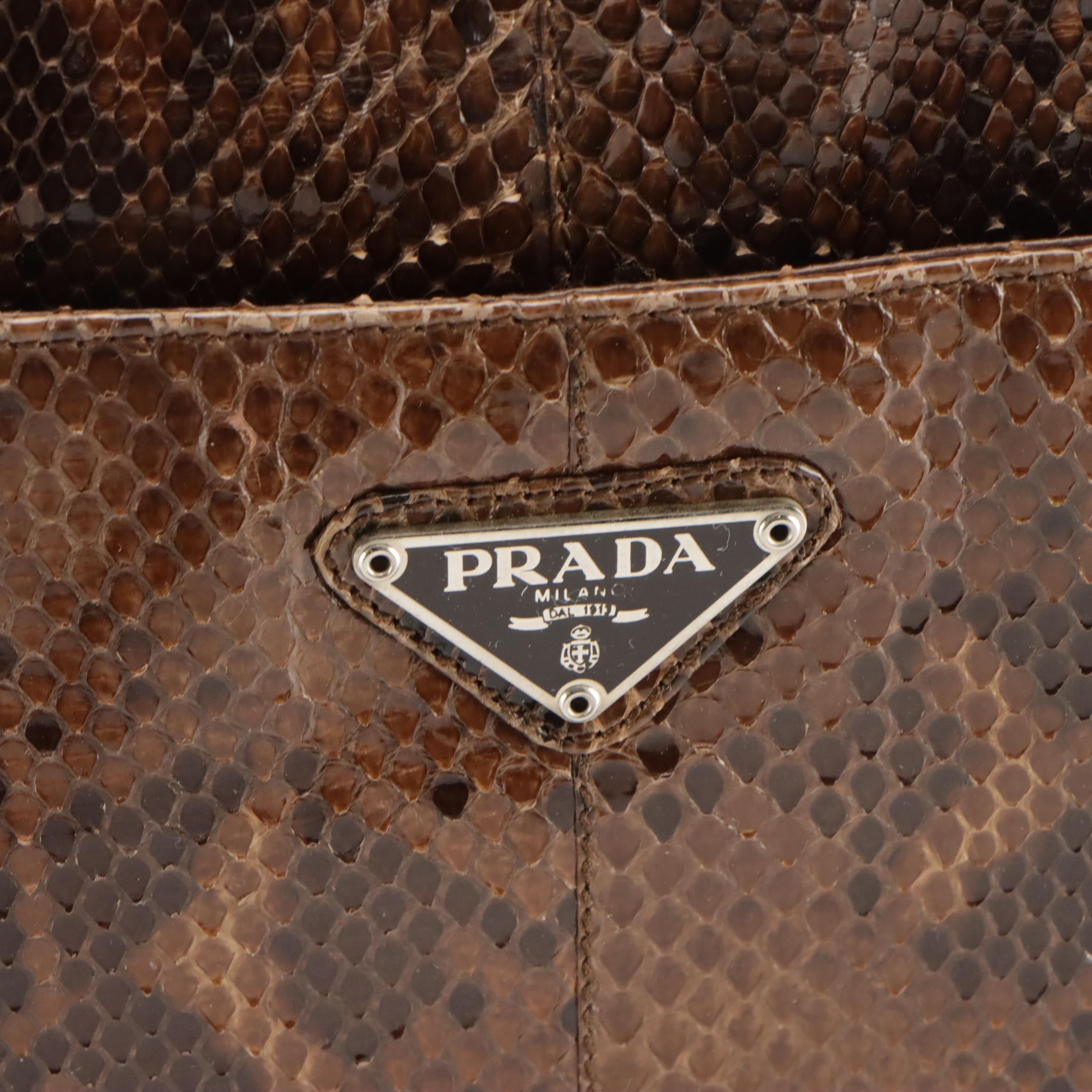 Prada Brown Snakeskin Leather Flap Shoulder Bag