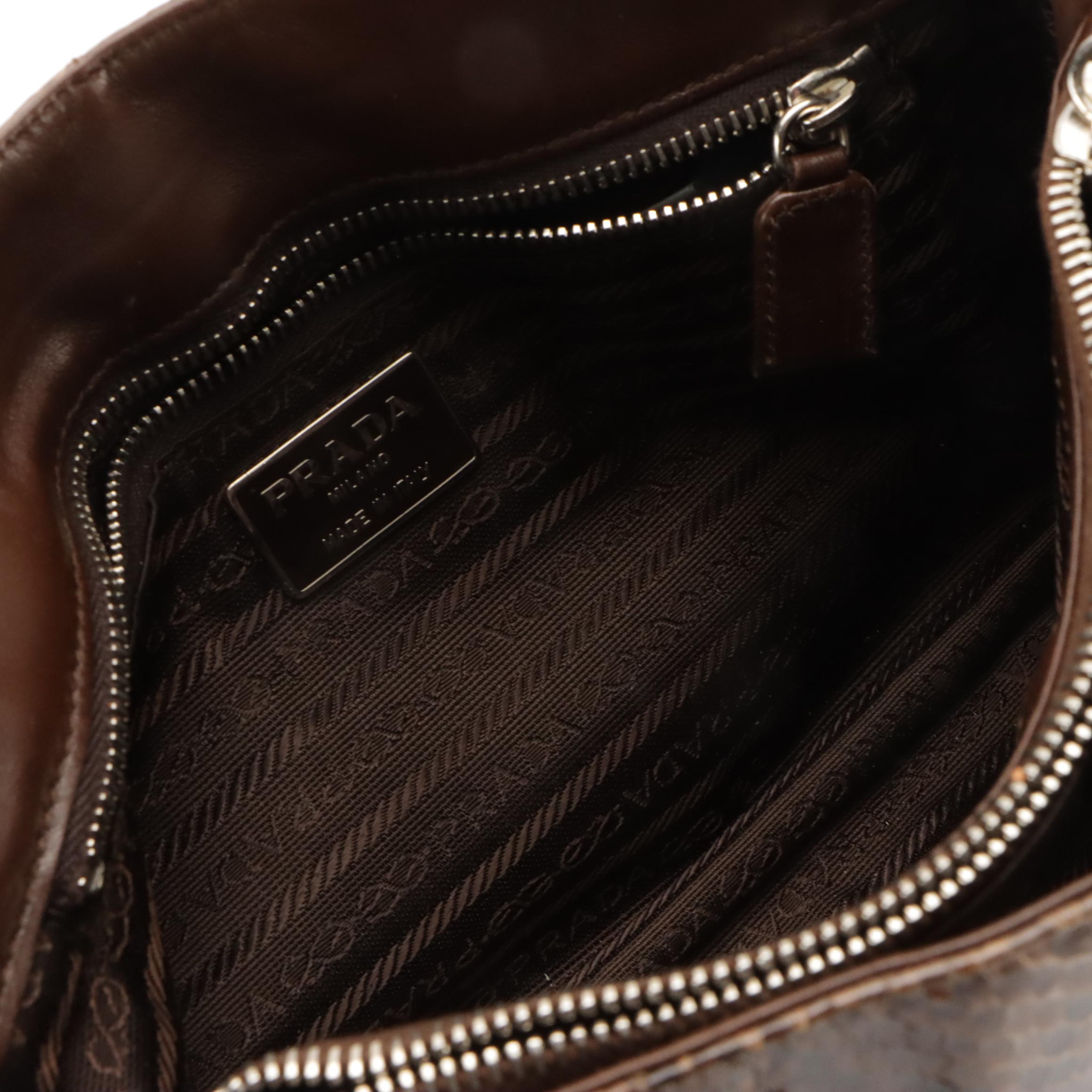 Prada Brown Snakeskin Leather Flap Shoulder Bag