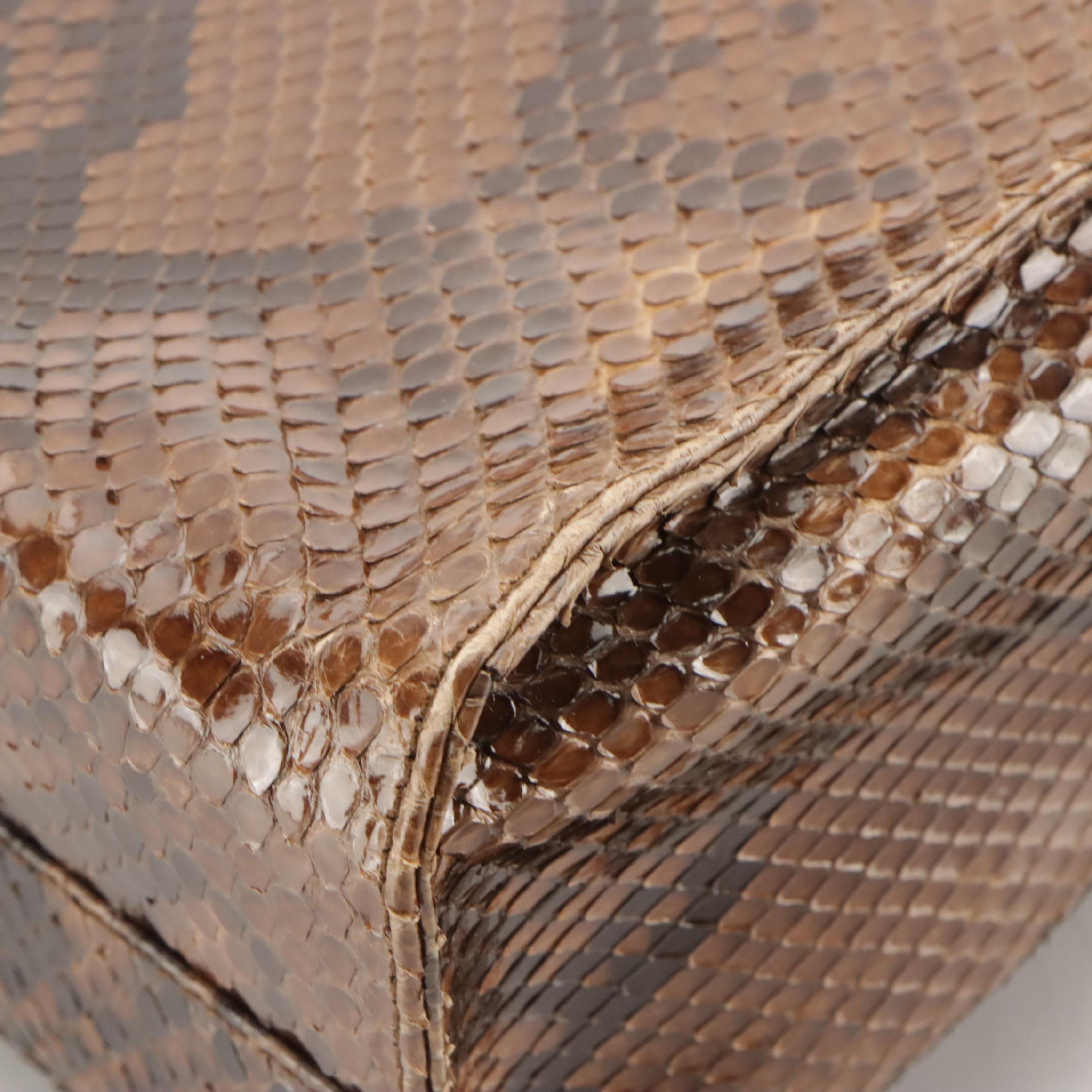 Prada Brown Snakeskin Leather Flap Shoulder Bag