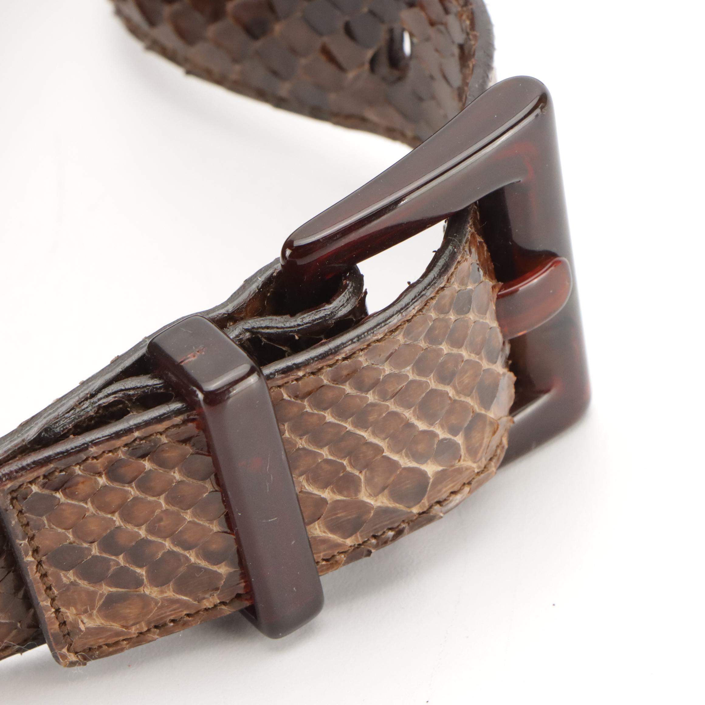 Prada Brown Snakeskin Leather Flap Shoulder Bag