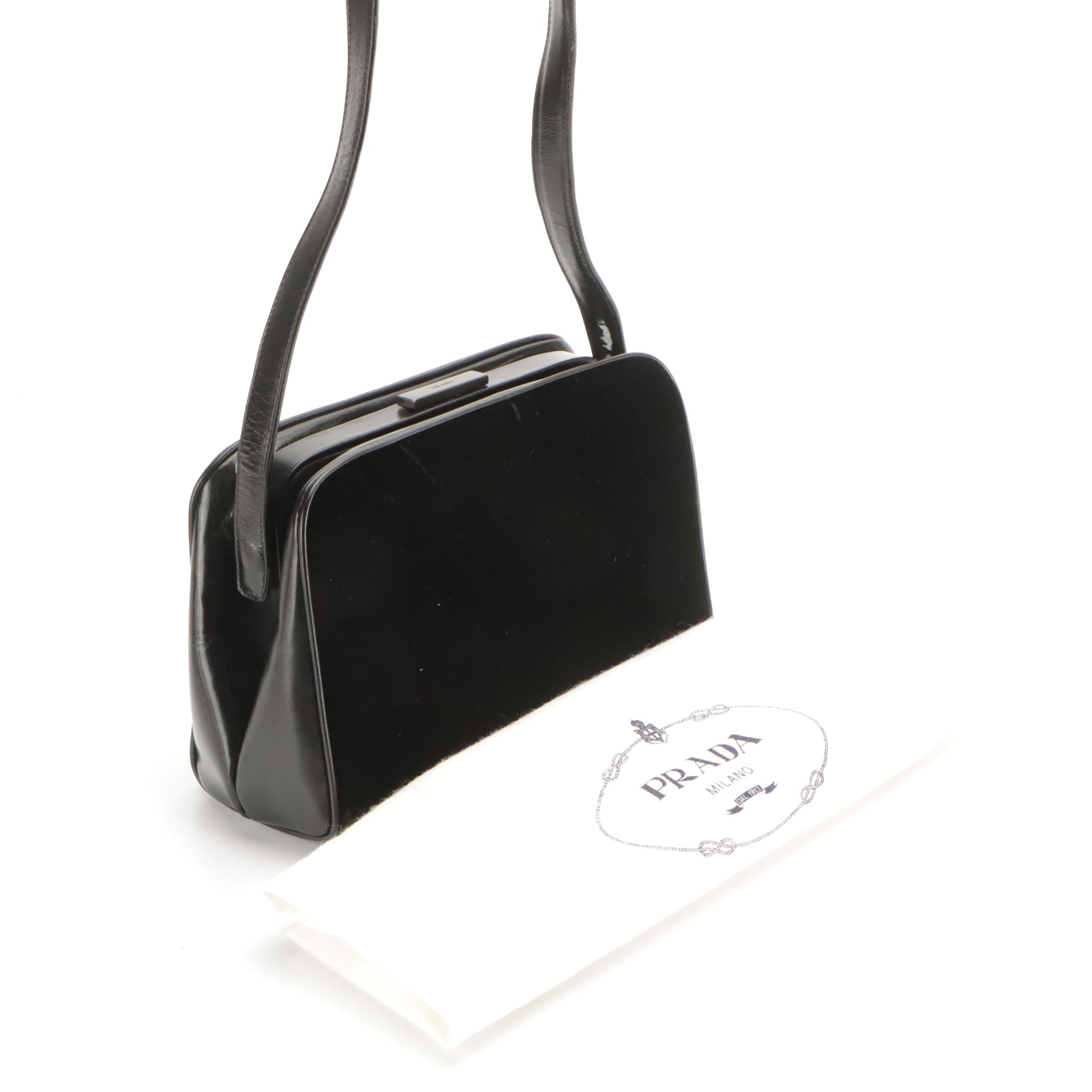 Prada Hinge Frame Doctor Shoulder Bag in Black Velvet and Leather, With Tag