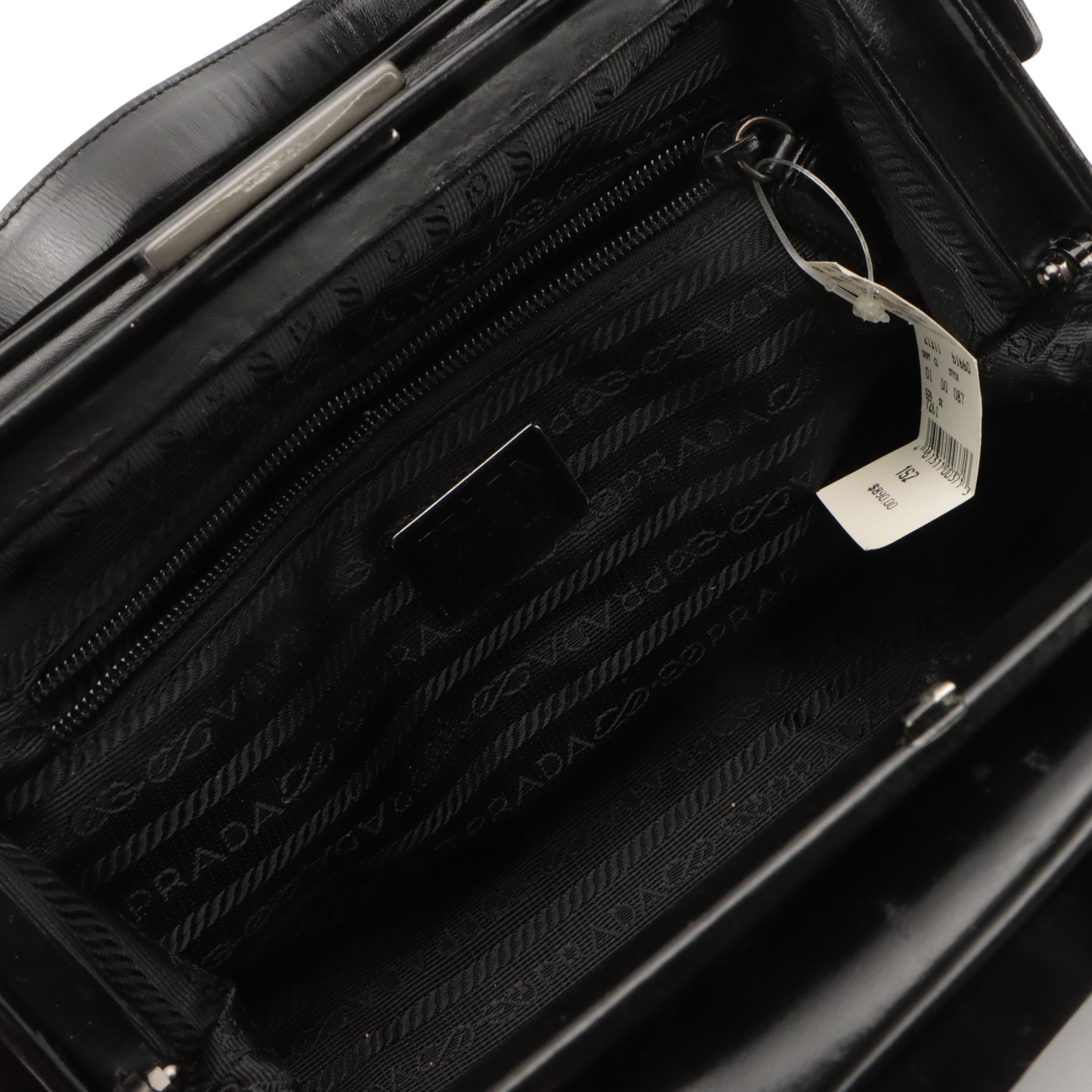 Prada Hinge Frame Doctor Shoulder Bag in Black Velvet and Leather, With Tag