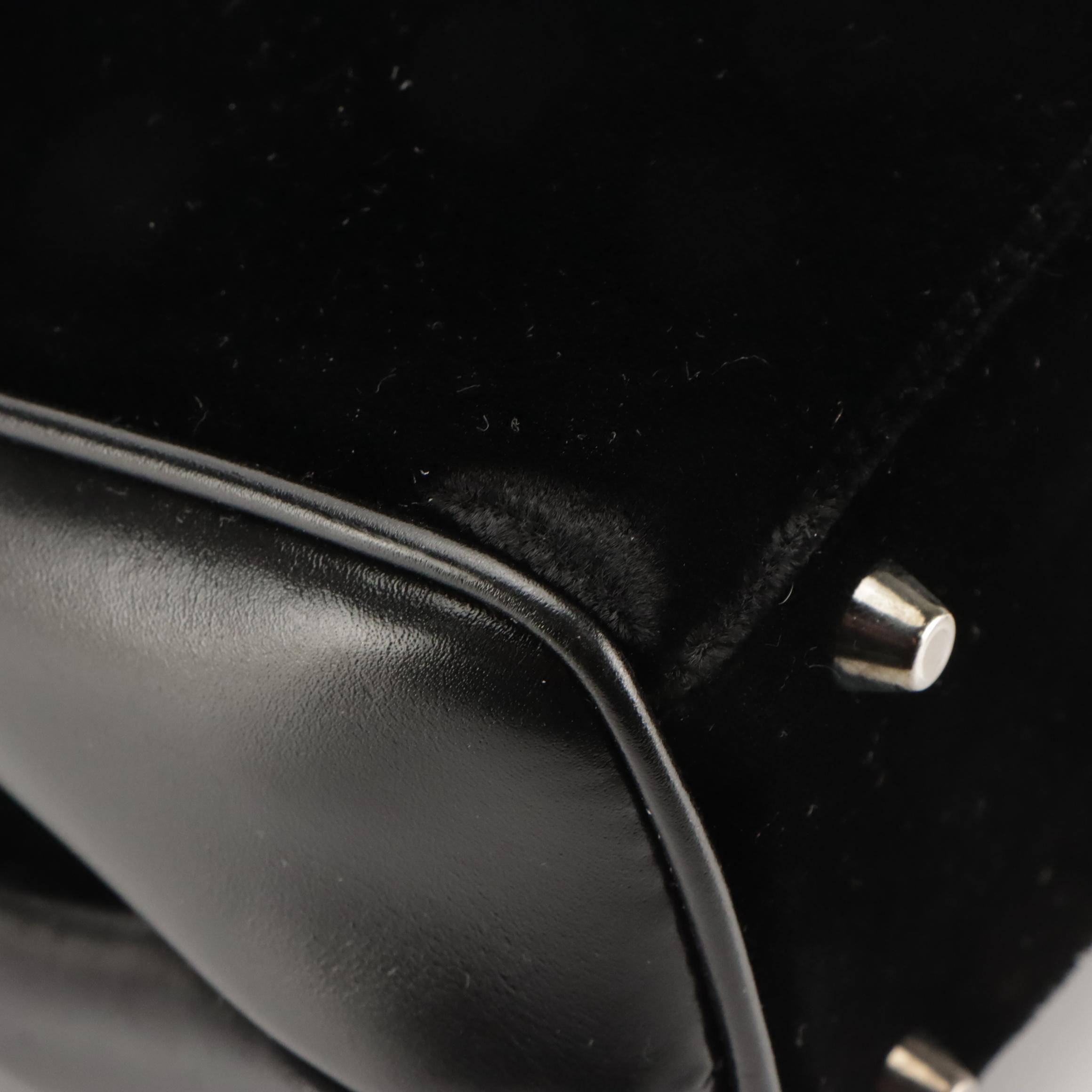 Prada Hinge Frame Doctor Shoulder Bag in Black Velvet and Leather, With Tag