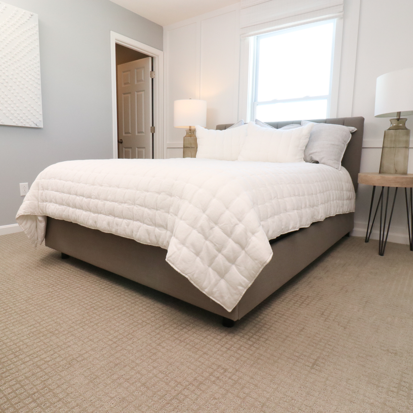 Skyline "Wesley" Channel Upholstered Queen Bed, Mattress and Foundation