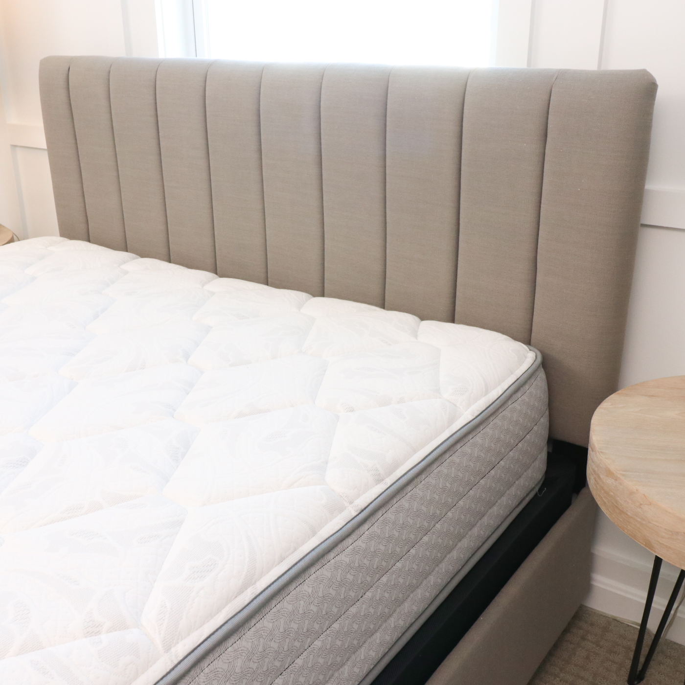 Skyline "Wesley" Channel Upholstered Queen Bed, Mattress and Foundation