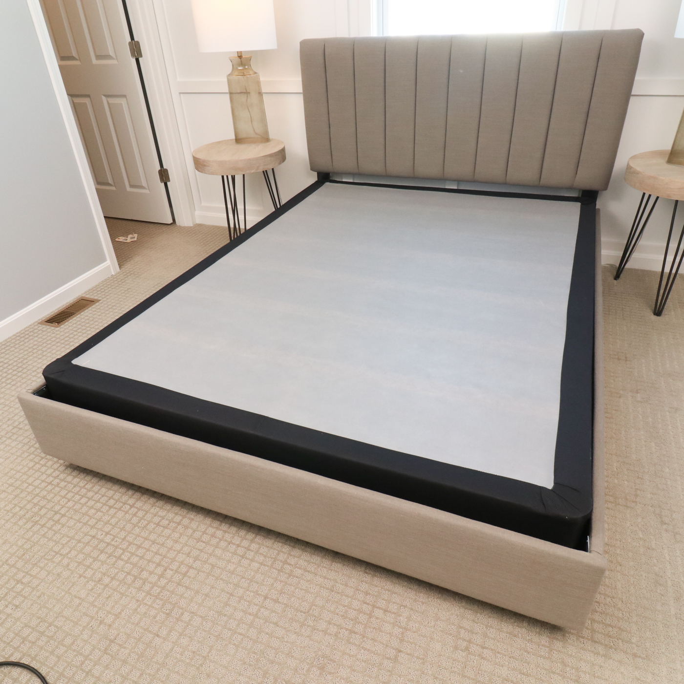 Skyline "Wesley" Channel Upholstered Queen Bed, Mattress and Foundation