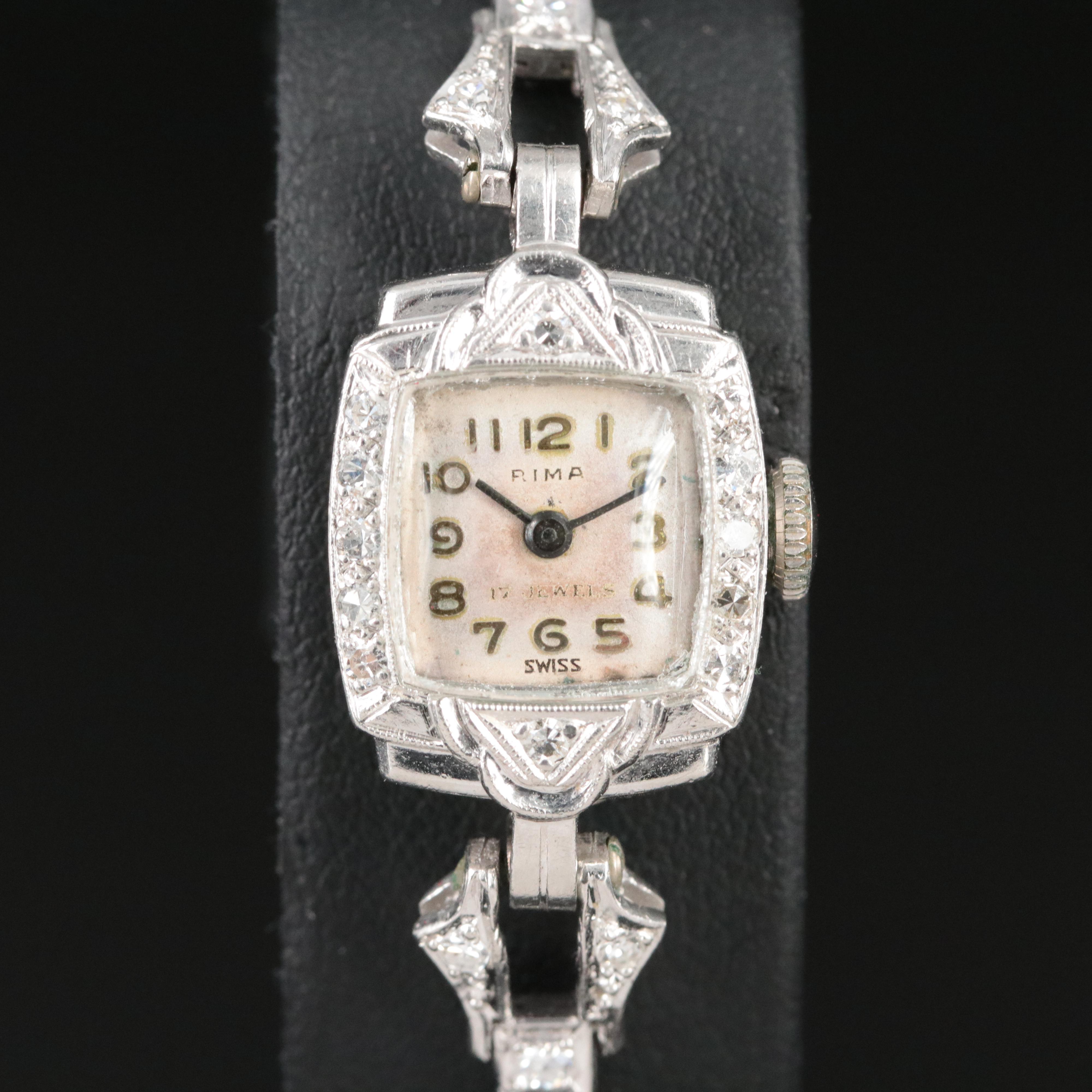 Swiss Rima Platinum and 1.00 CTW Diamond Watch