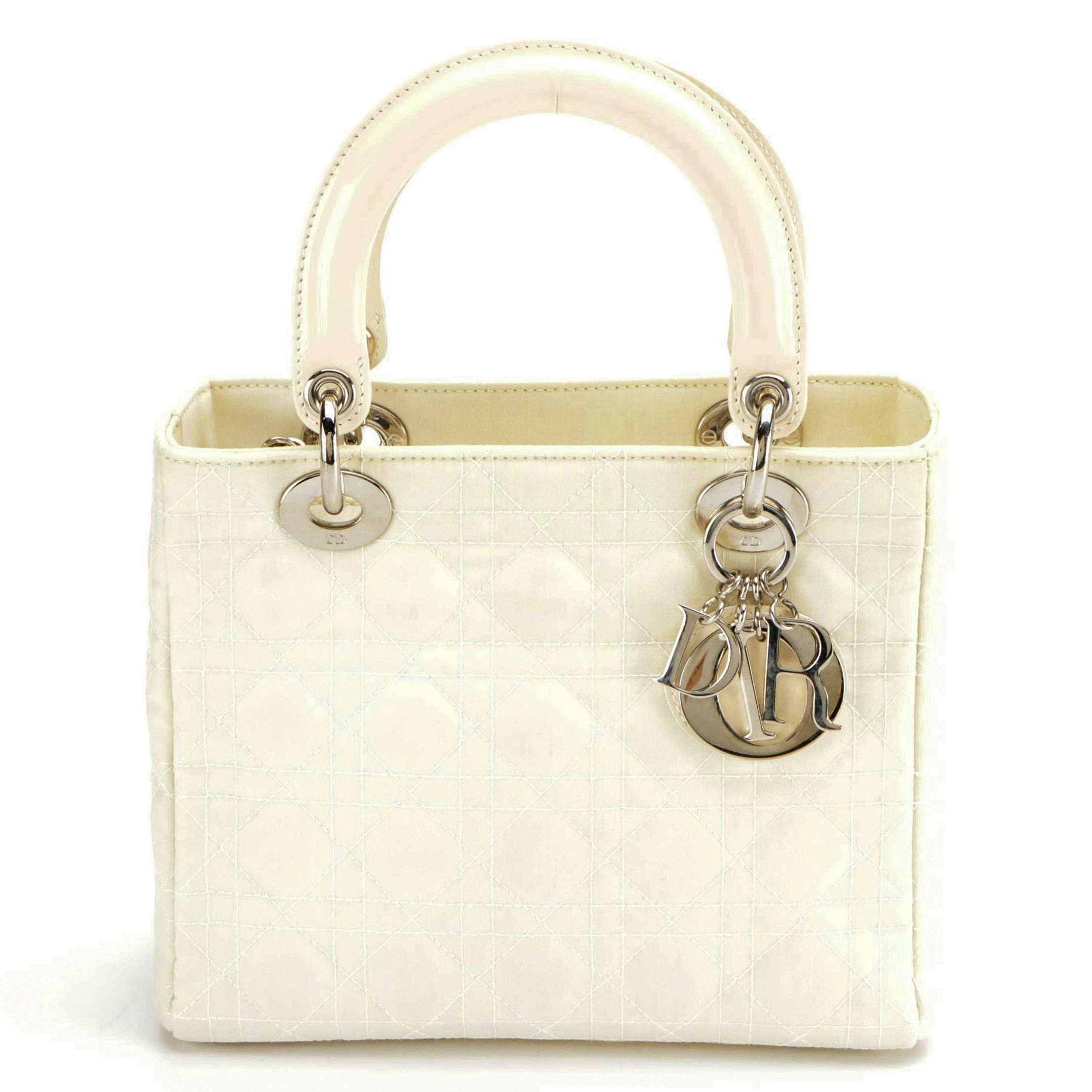 Christian Dior Lady Dior Bag in Shimmery Cannage Quilted Fabric & Patent Leather