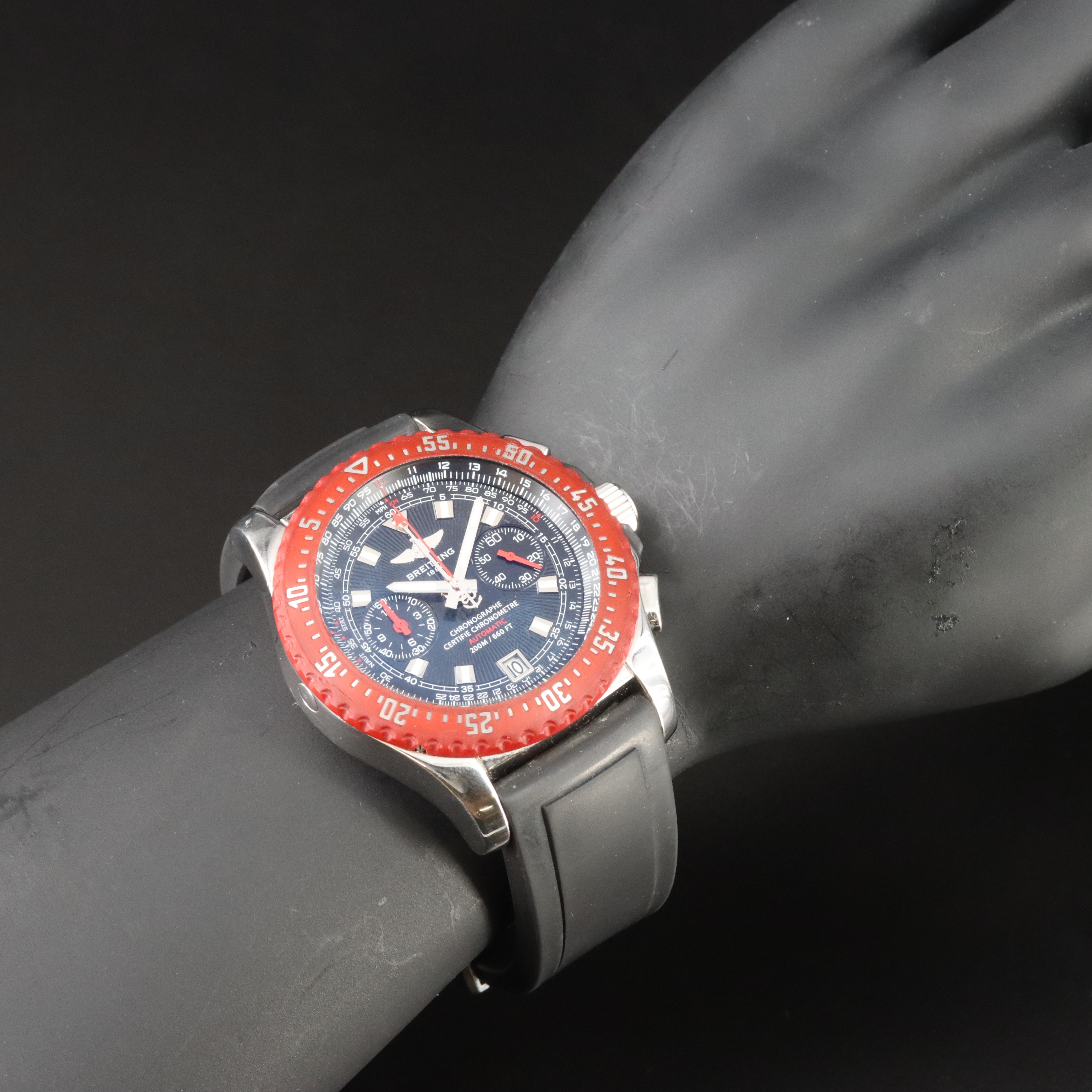 Breitling Skyracer Raven Black Dial Chrono Red Bezel Watch