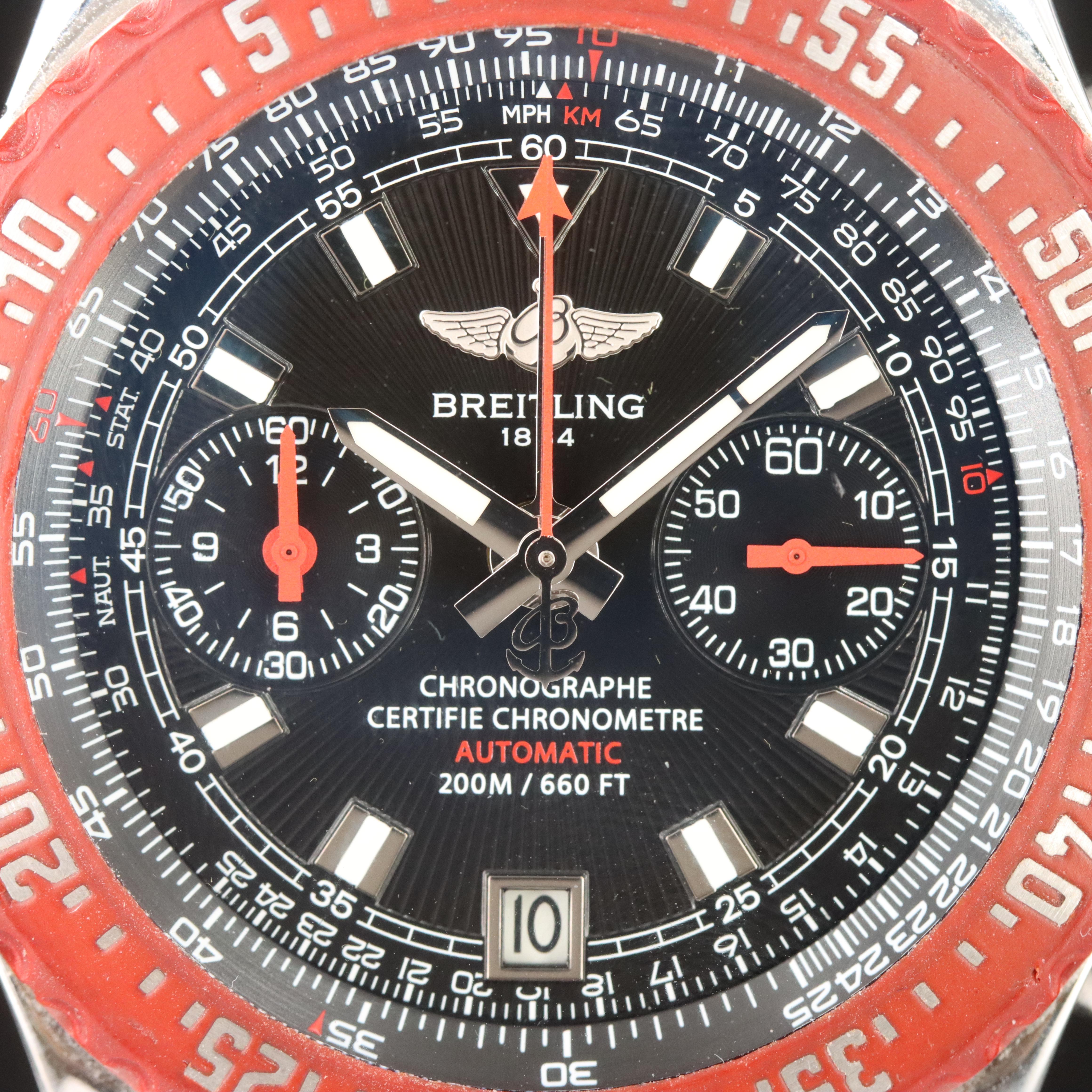 Breitling Skyracer Raven Black Dial Chrono Red Bezel Watch