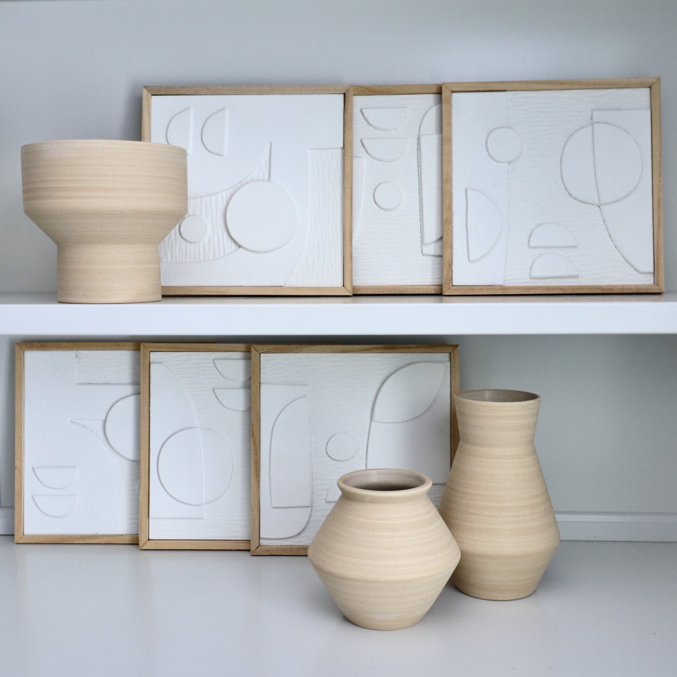 Dimensional Resin Wall Art After Shana Blakley and Ceramic Pots