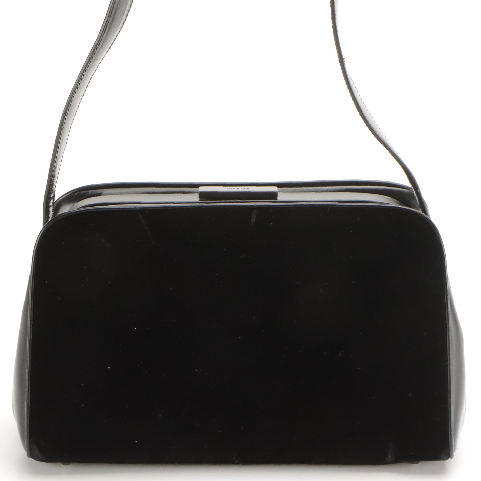 Prada Hinge Frame Doctor Shoulder Bag in Black Velvet and Leather, With Tag