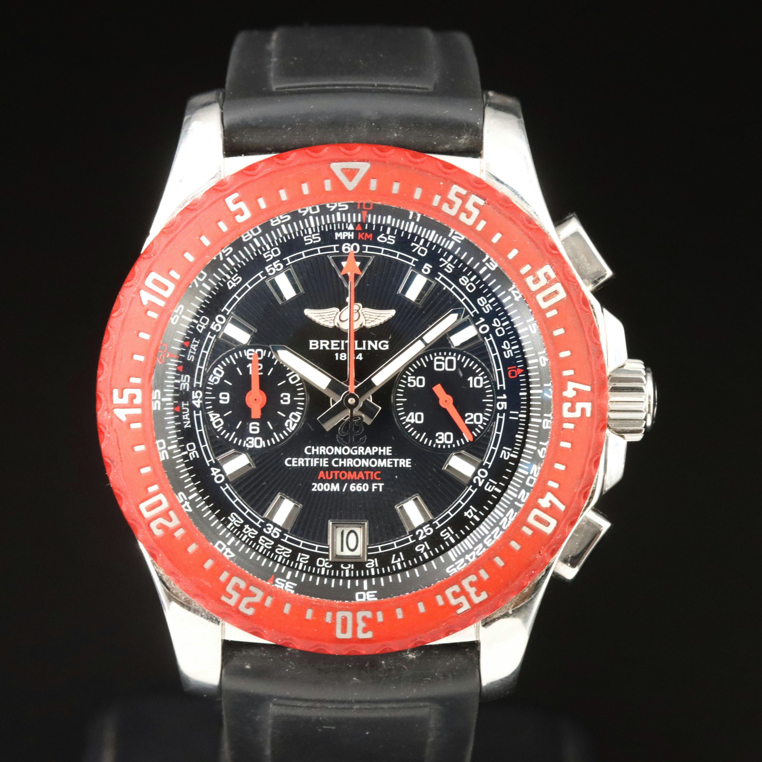 Breitling Skyracer Raven Black Dial Chrono Red Bezel Watch