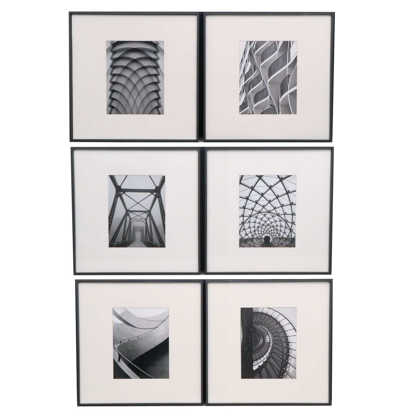 Black and White Digital Photographs of Modern Architecture, Set of Six