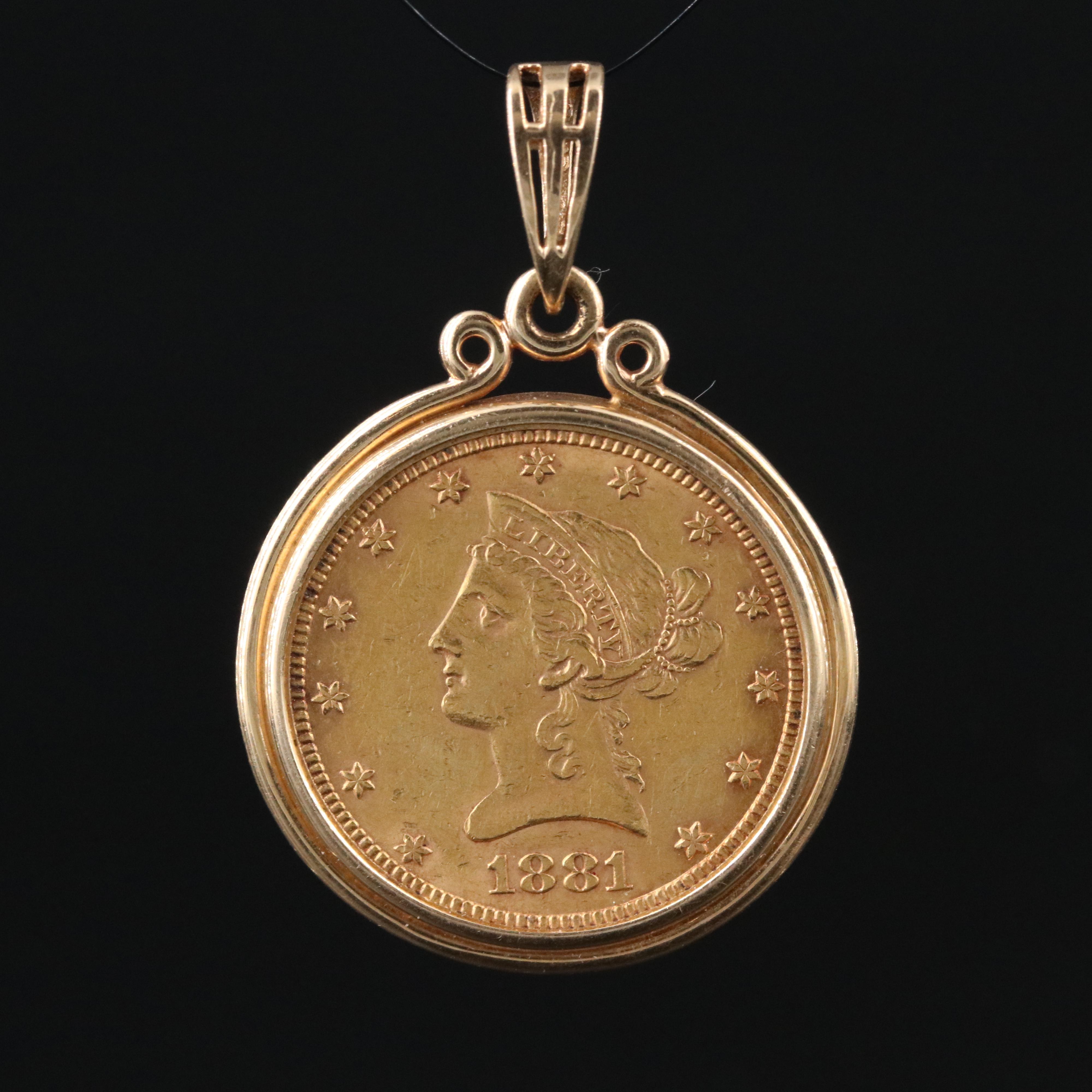14K Pendant with 1881 Liberty Head $10 Gold Eagle