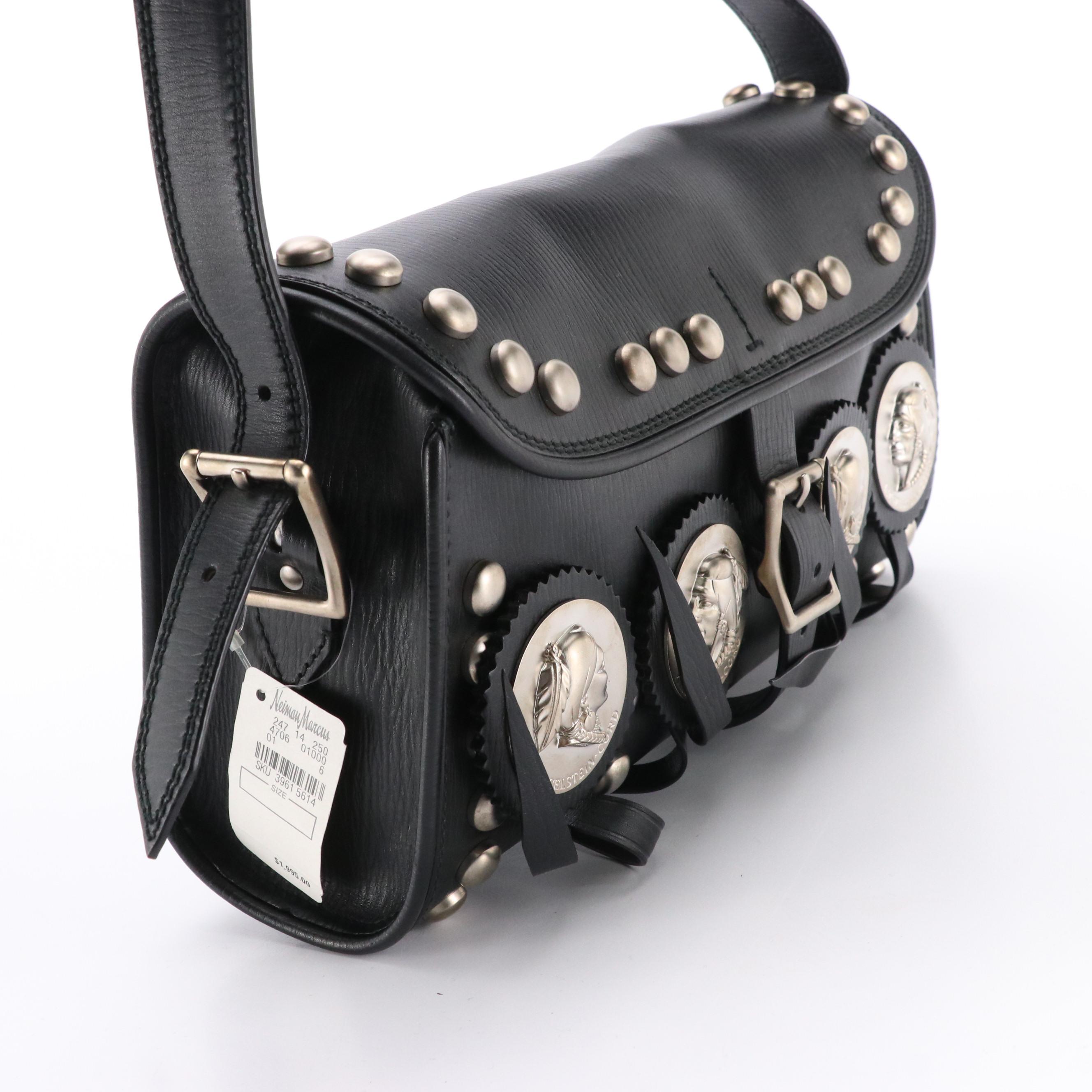 Barry Kieselstein-Cord Silver Twin Coin Messenger Bag in Black Leather, With Tag