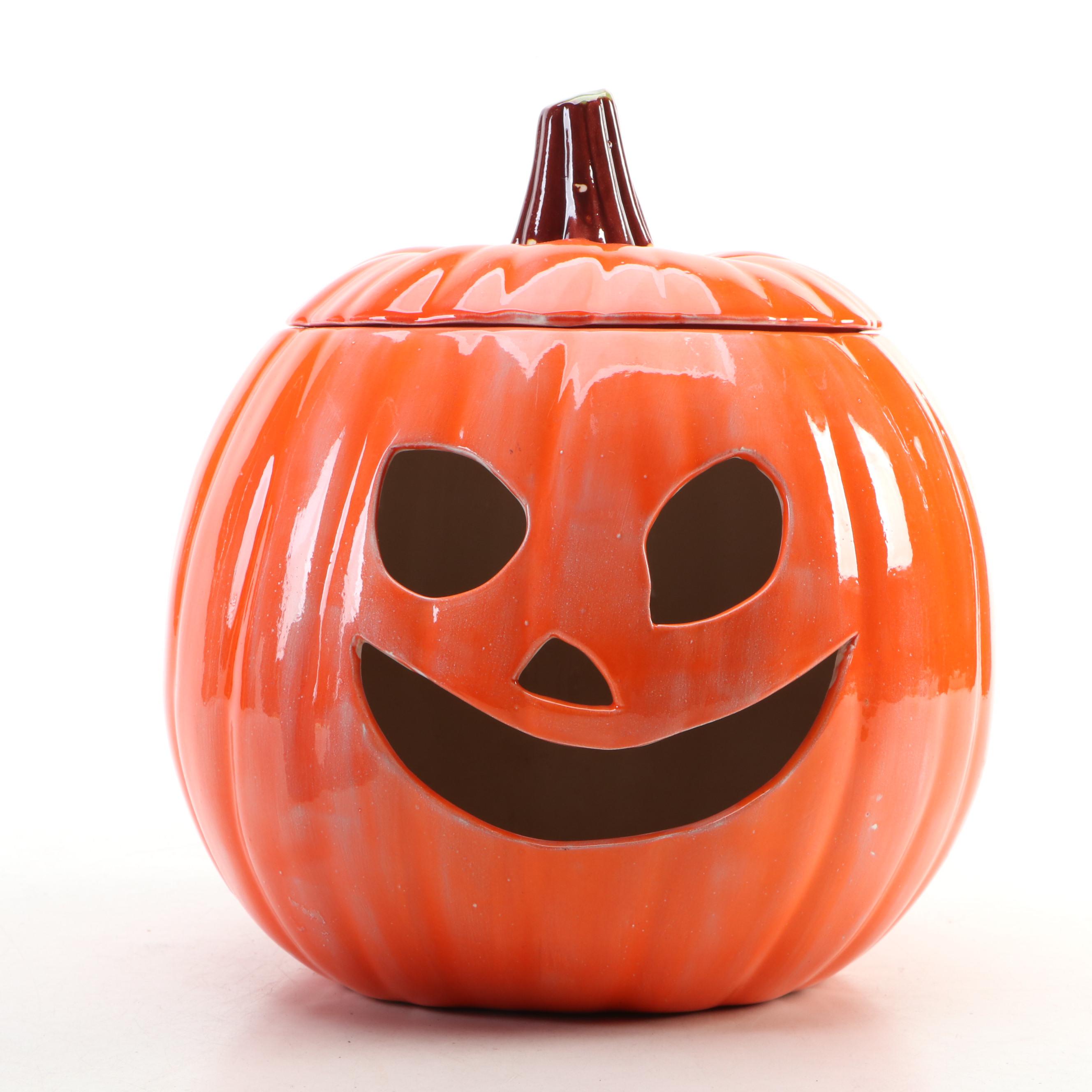 Uhl Pottery Pitcher with Other Ceramic Jack-o'-Lantern