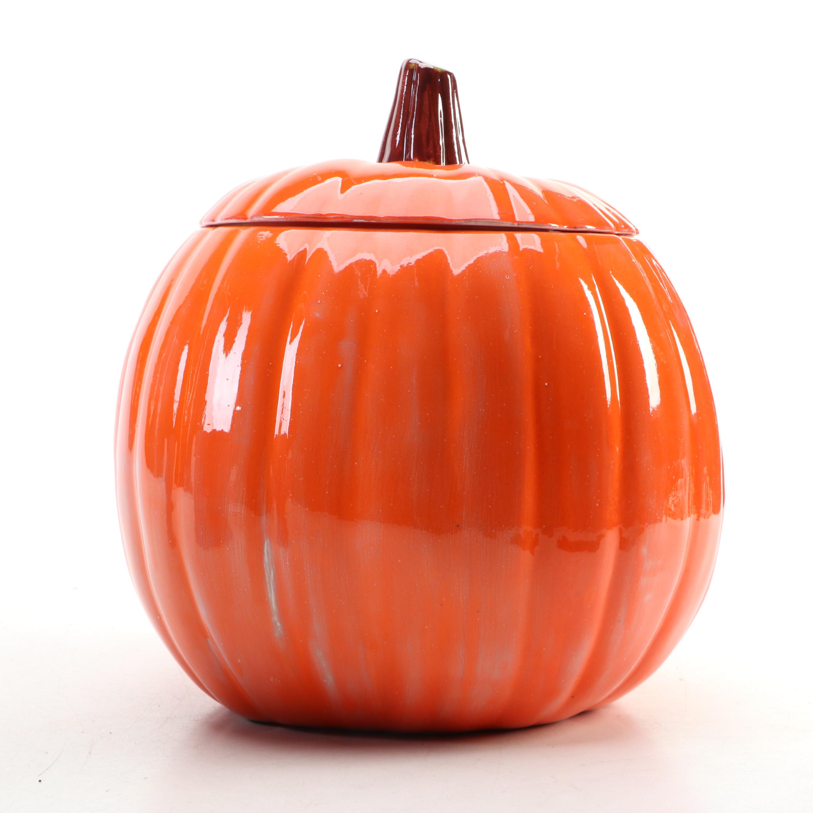 Uhl Pottery Pitcher with Other Ceramic Jack-o'-Lantern