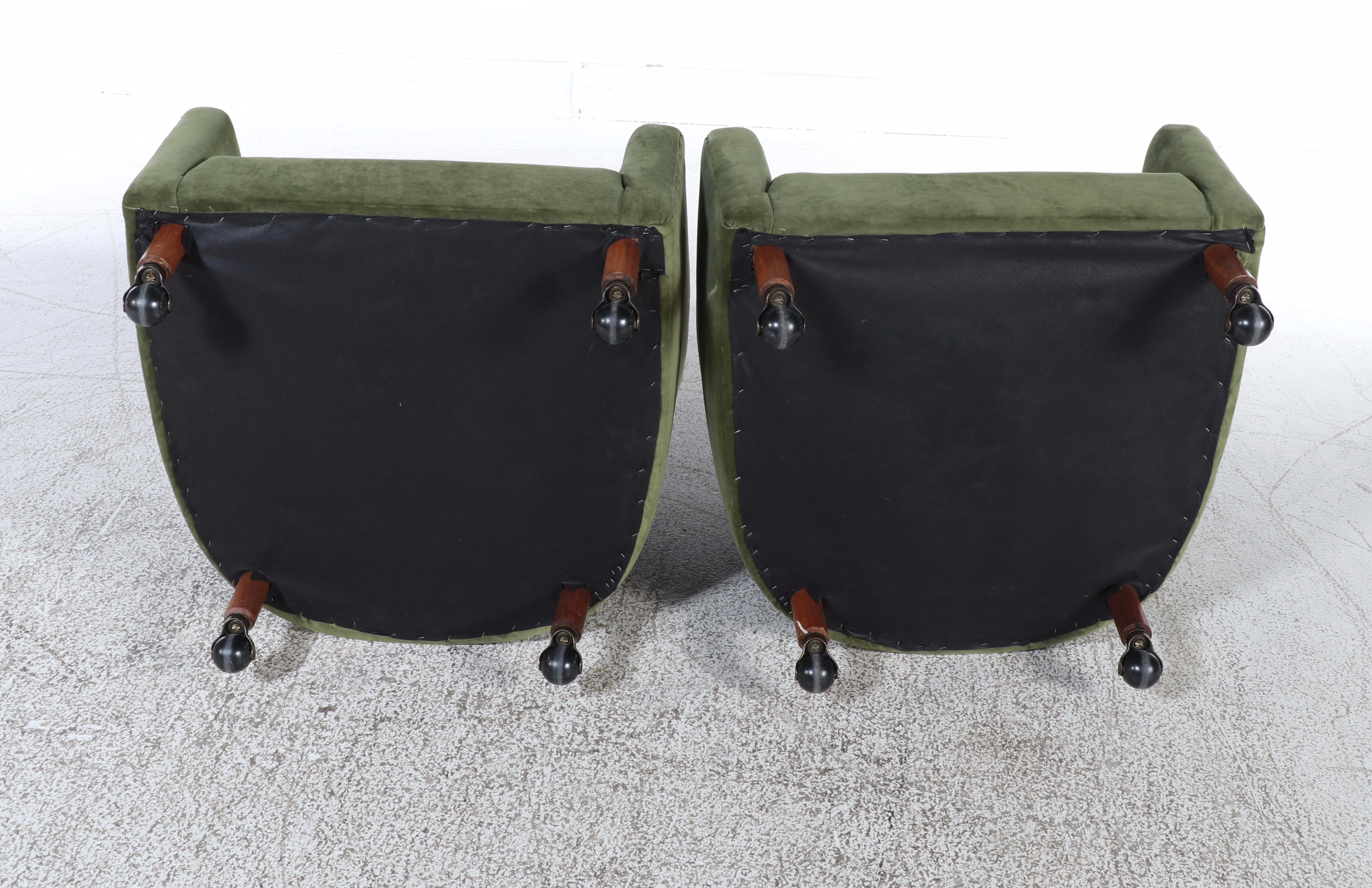 Pair of Mid Century Modern Button-Tufted Barrel-Back Club Chairs