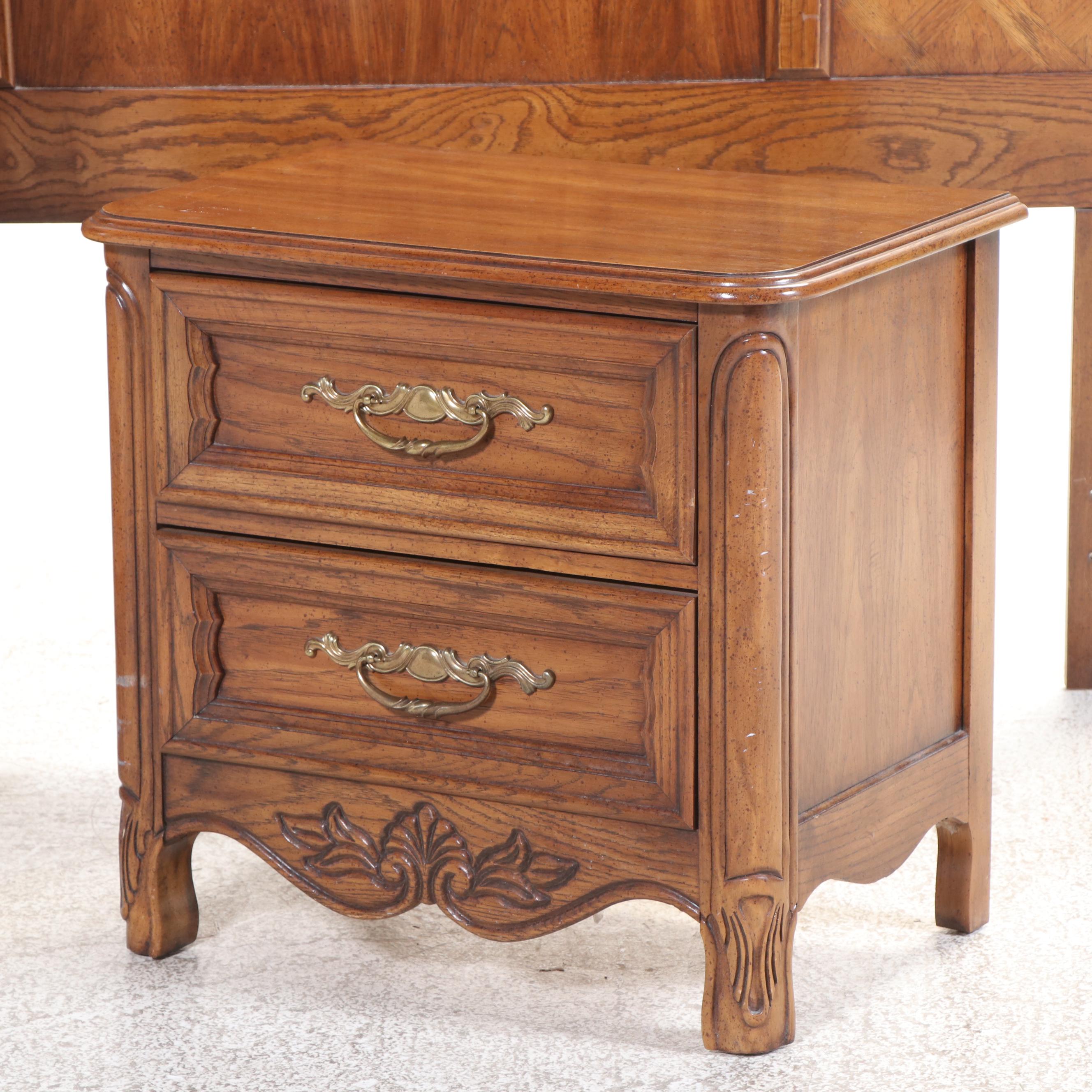 Dixie French Provincial Style Headboard, Nightstand, and Chest of Drawers
