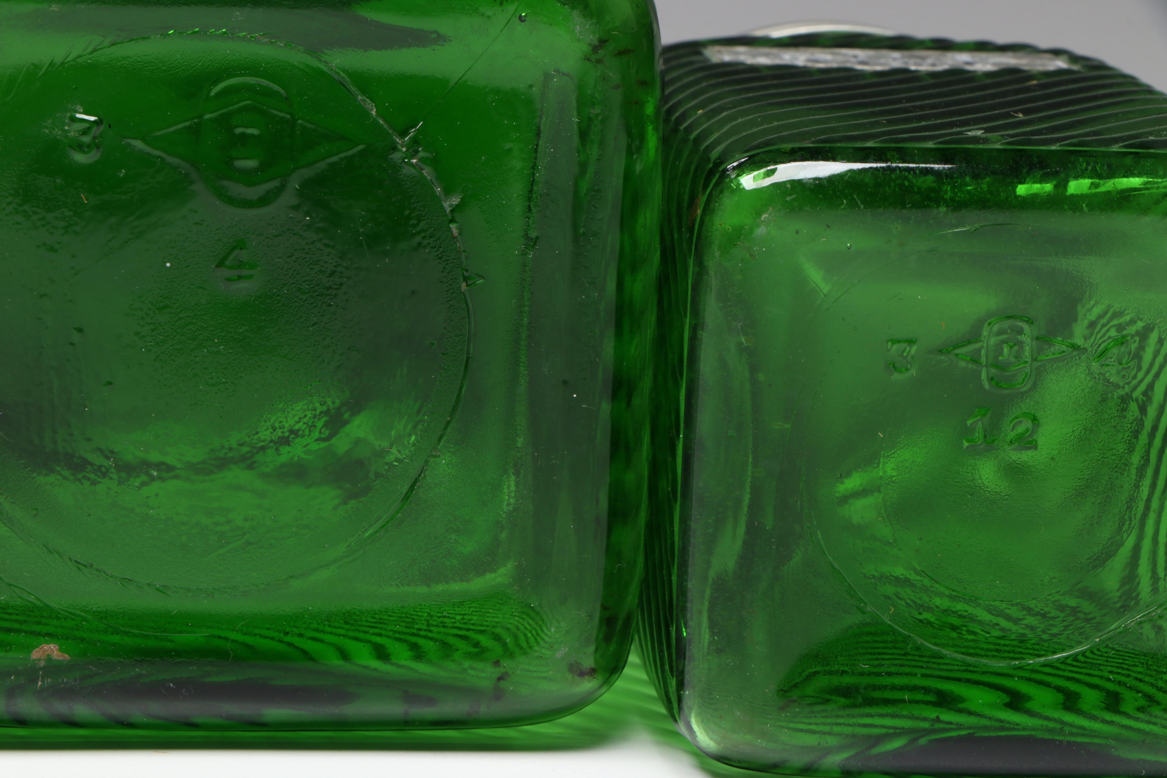 Owens-Illinois Green Ribbed Glass Canisters, Mid-20th Century