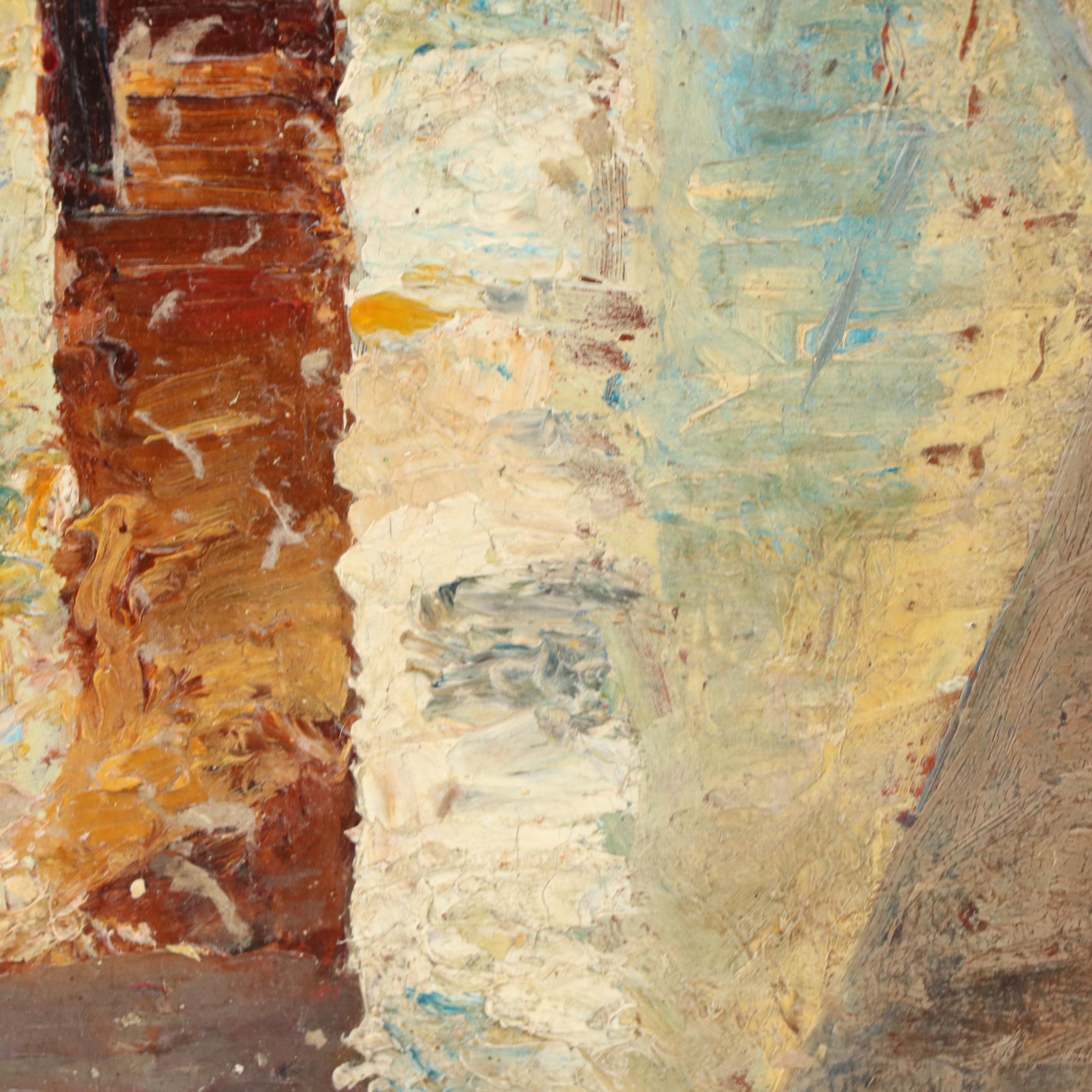 Cityscape with Bell Tower Oil Painting of Alley Scene