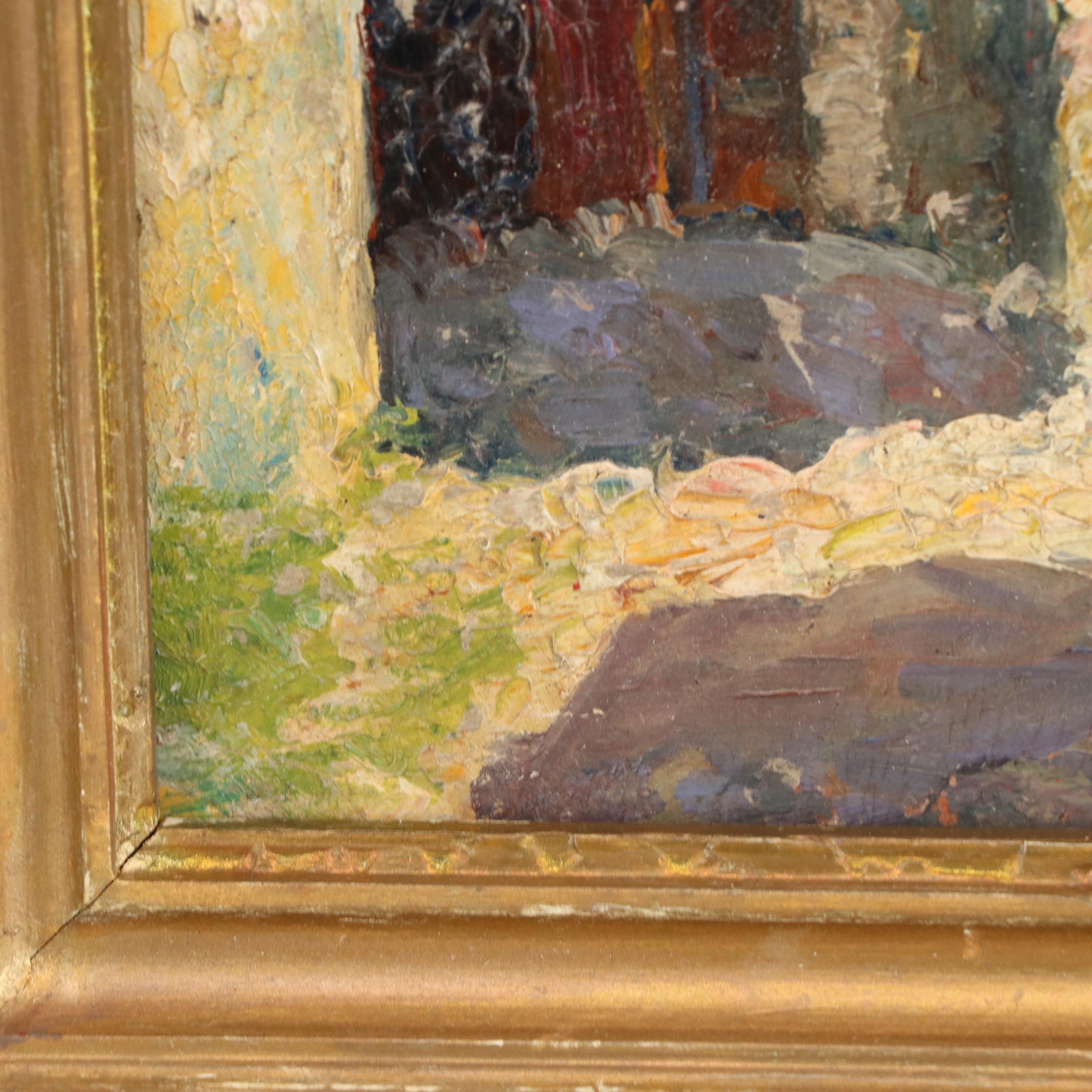 Cityscape with Bell Tower Oil Painting of Alley Scene