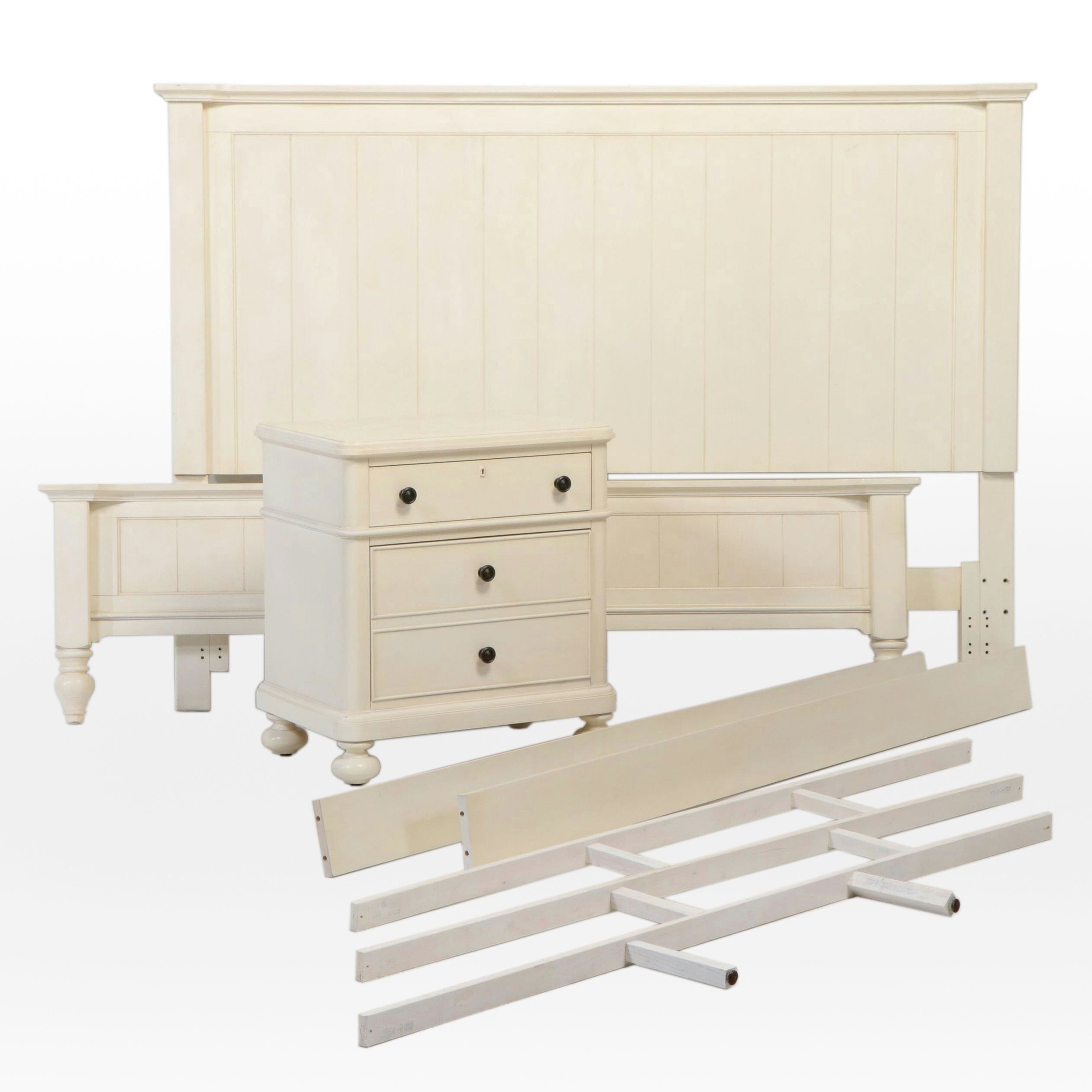 Bassett Furniture Contemporary Cream Painted Wood Bed Frame and Nightstand