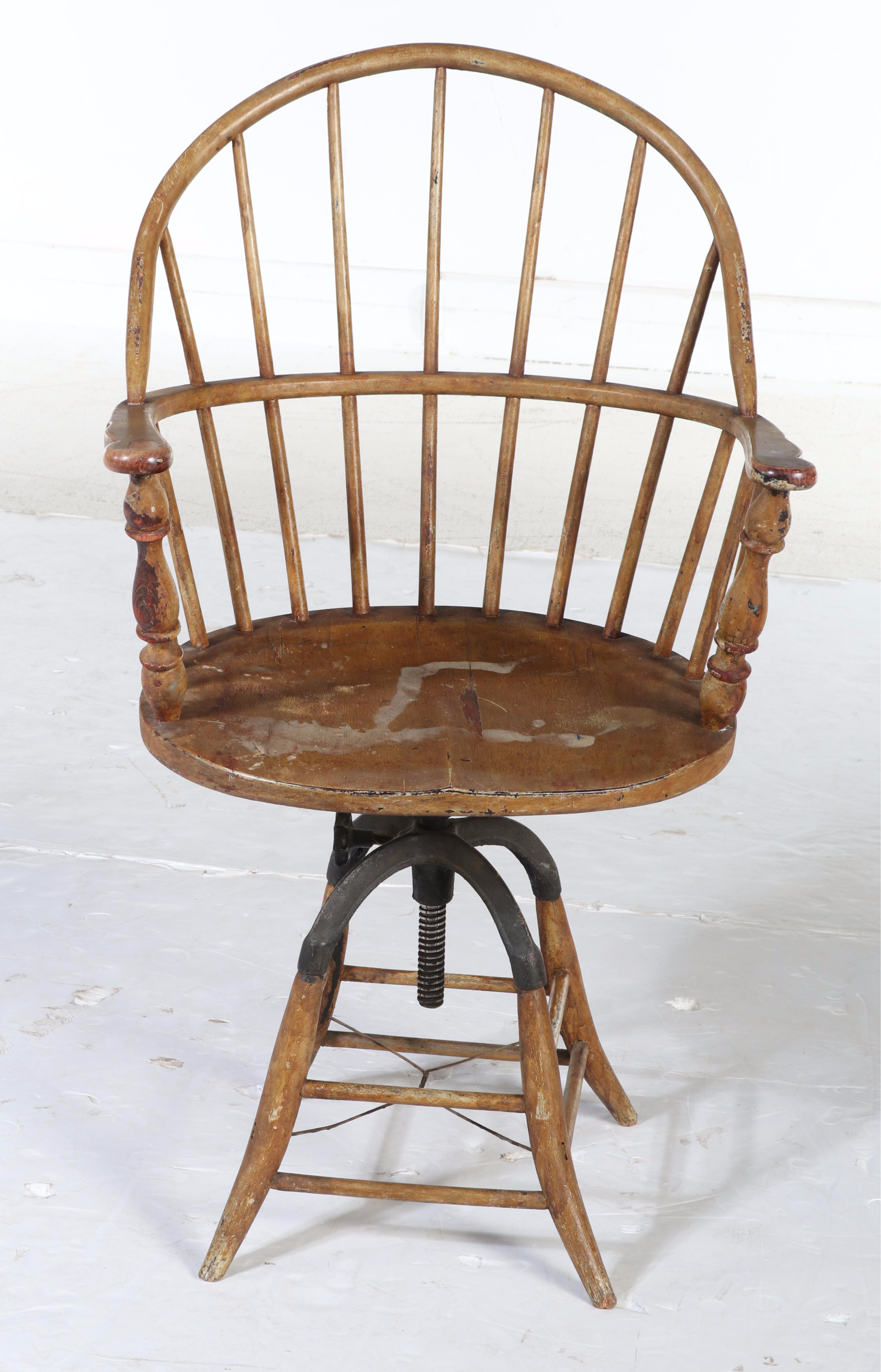Colonial Revival Painted Hardwood Swivel Windsor Desk Chair, Early 20th Century