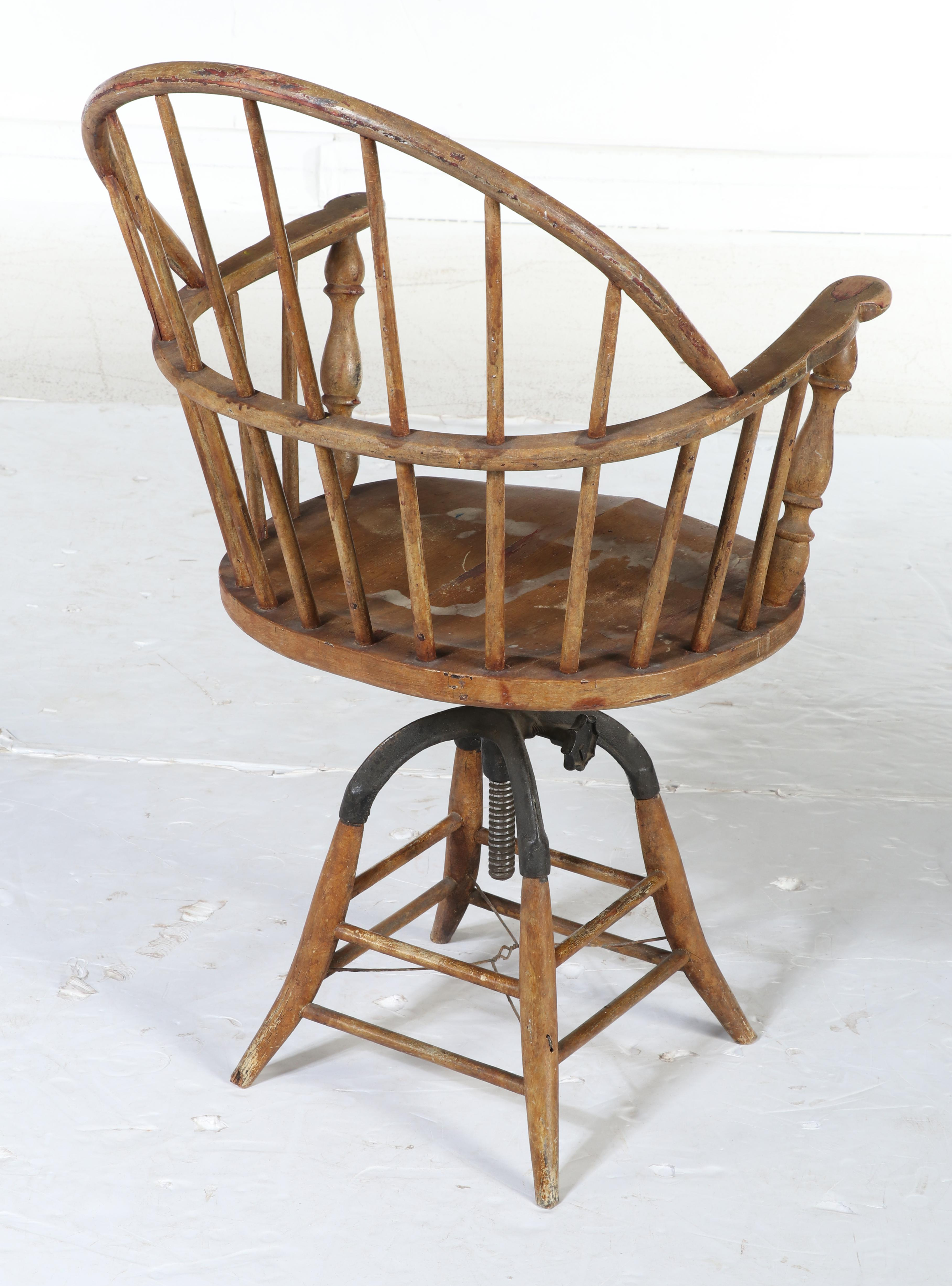 Colonial Revival Painted Hardwood Swivel Windsor Desk Chair, Early 20th Century