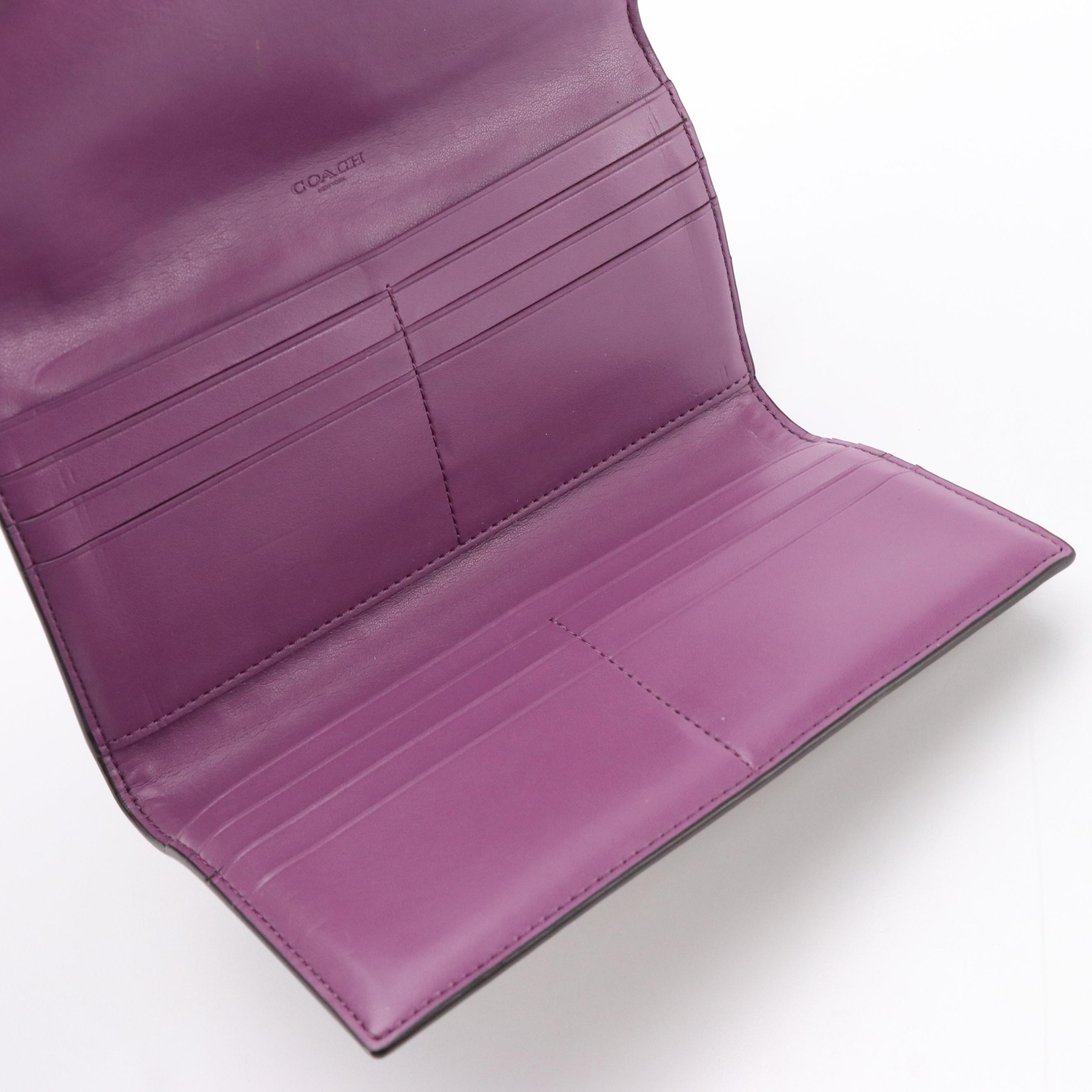 Coach Purple Leather Madison Lynn Hobo Bag, Trifold Wallet and Checkbook Cover