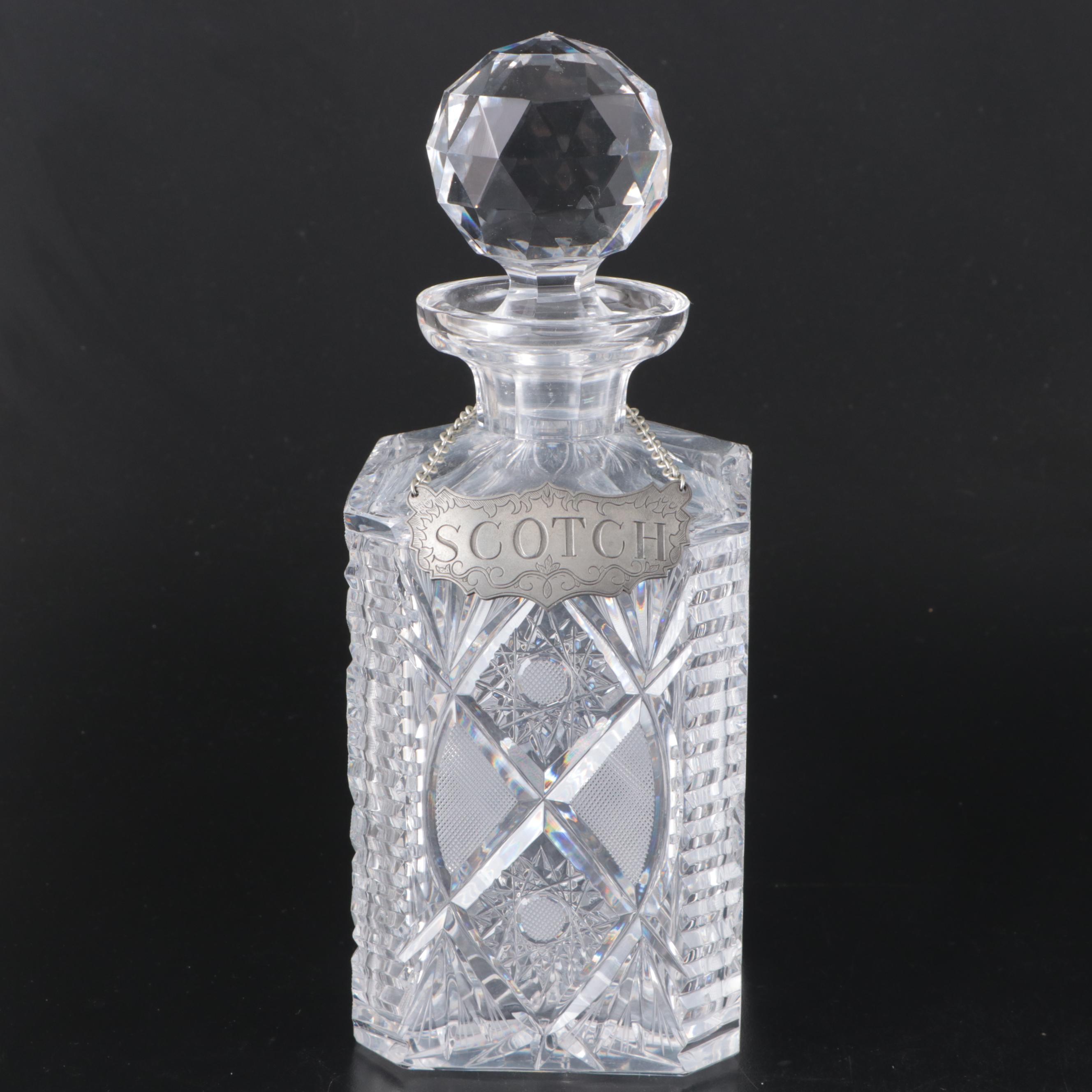 Cut Crystal Decanters with Stieff Pewter Decanter Tags