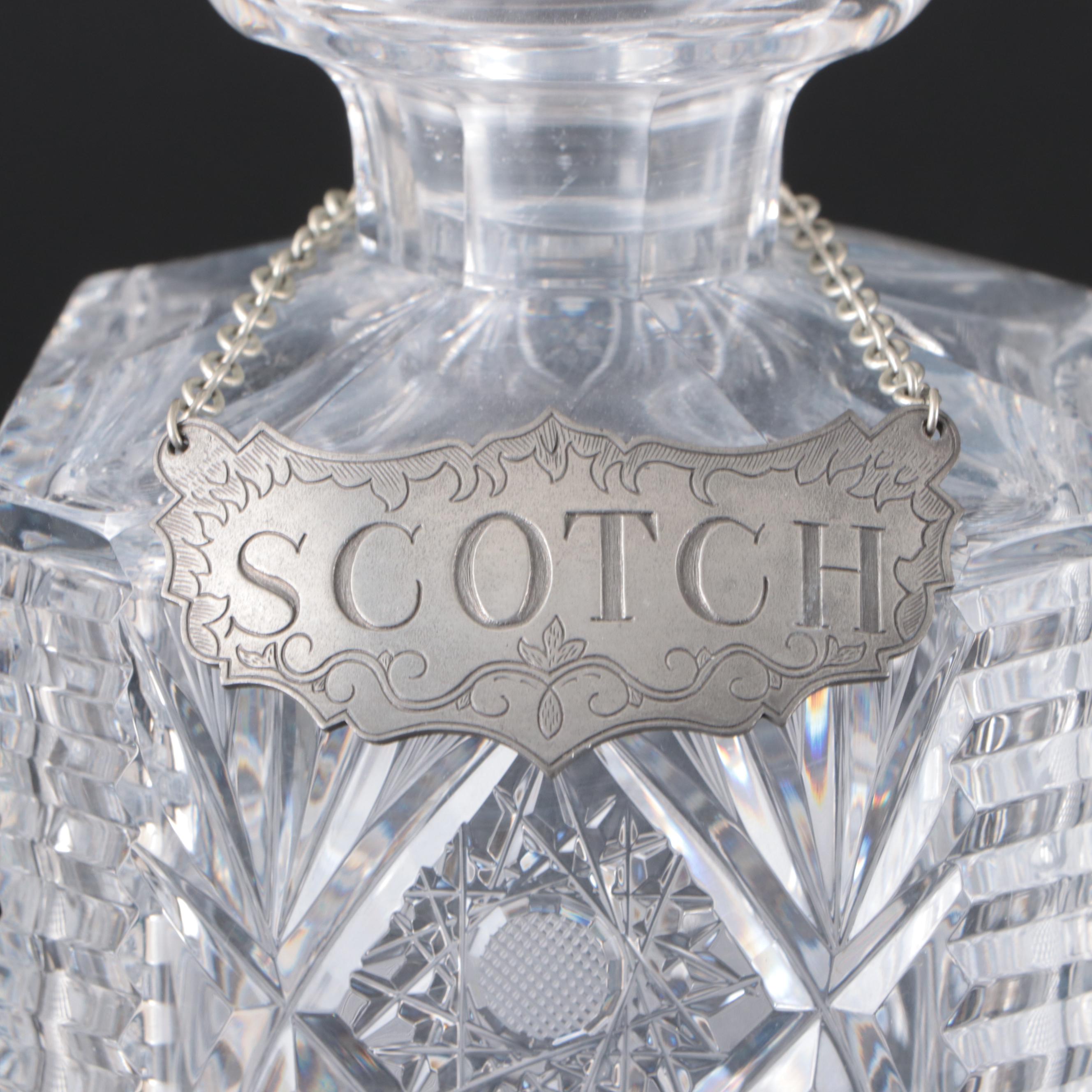 Cut Crystal Decanters with Stieff Pewter Decanter Tags