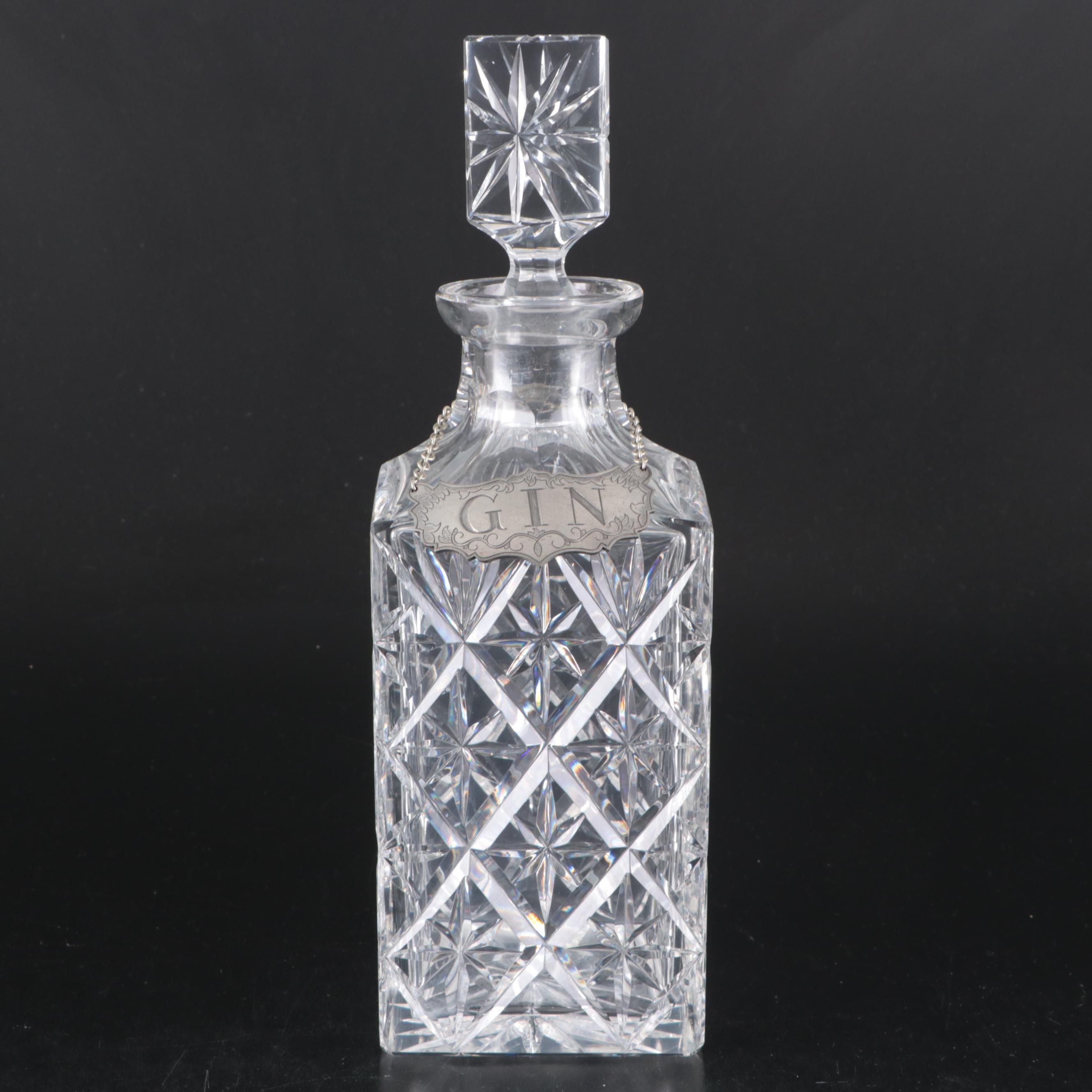 Cut Crystal Decanters with Stieff Pewter Decanter Tags
