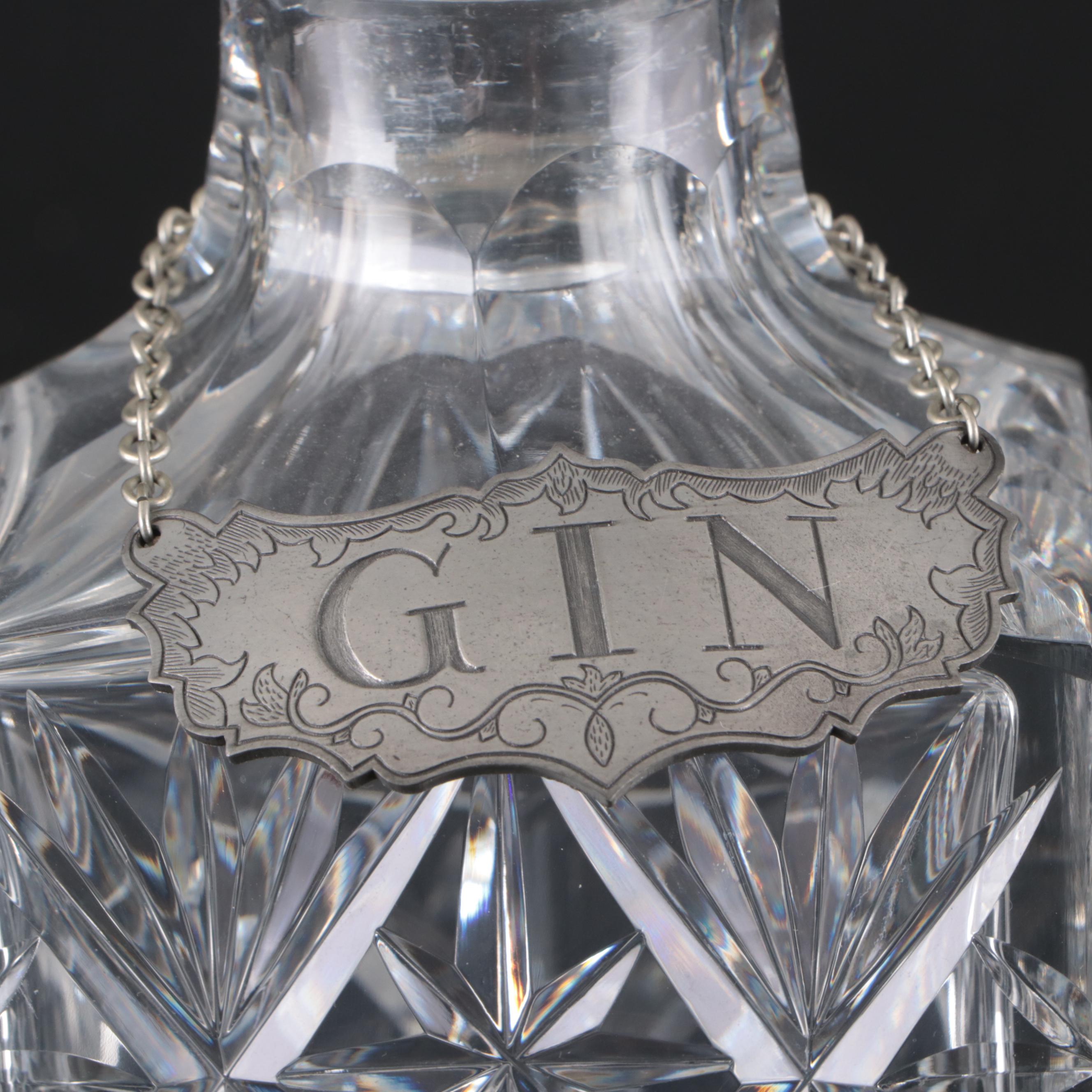 Cut Crystal Decanters with Stieff Pewter Decanter Tags