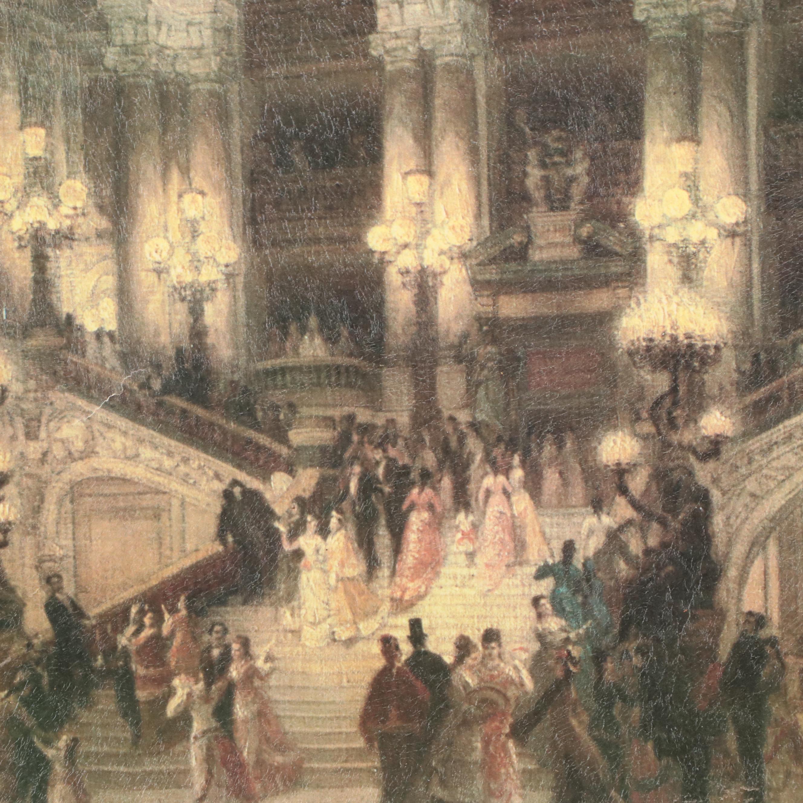 Embellished Offset Lithograph After Louis Béroud "L'escalier de l'Opéra"