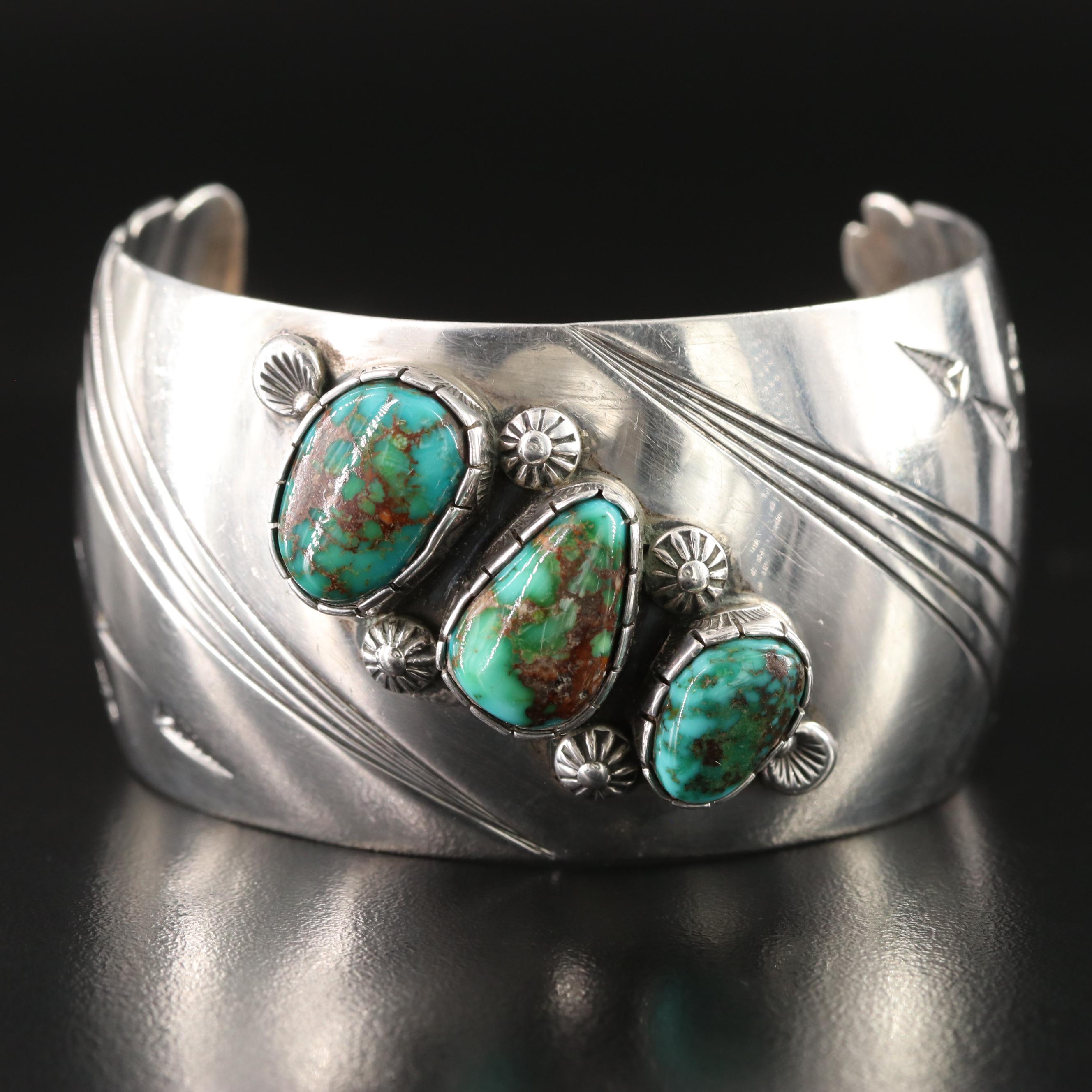 Melvin Thompson Navajo Dinè Sterling Turquoise Cuff