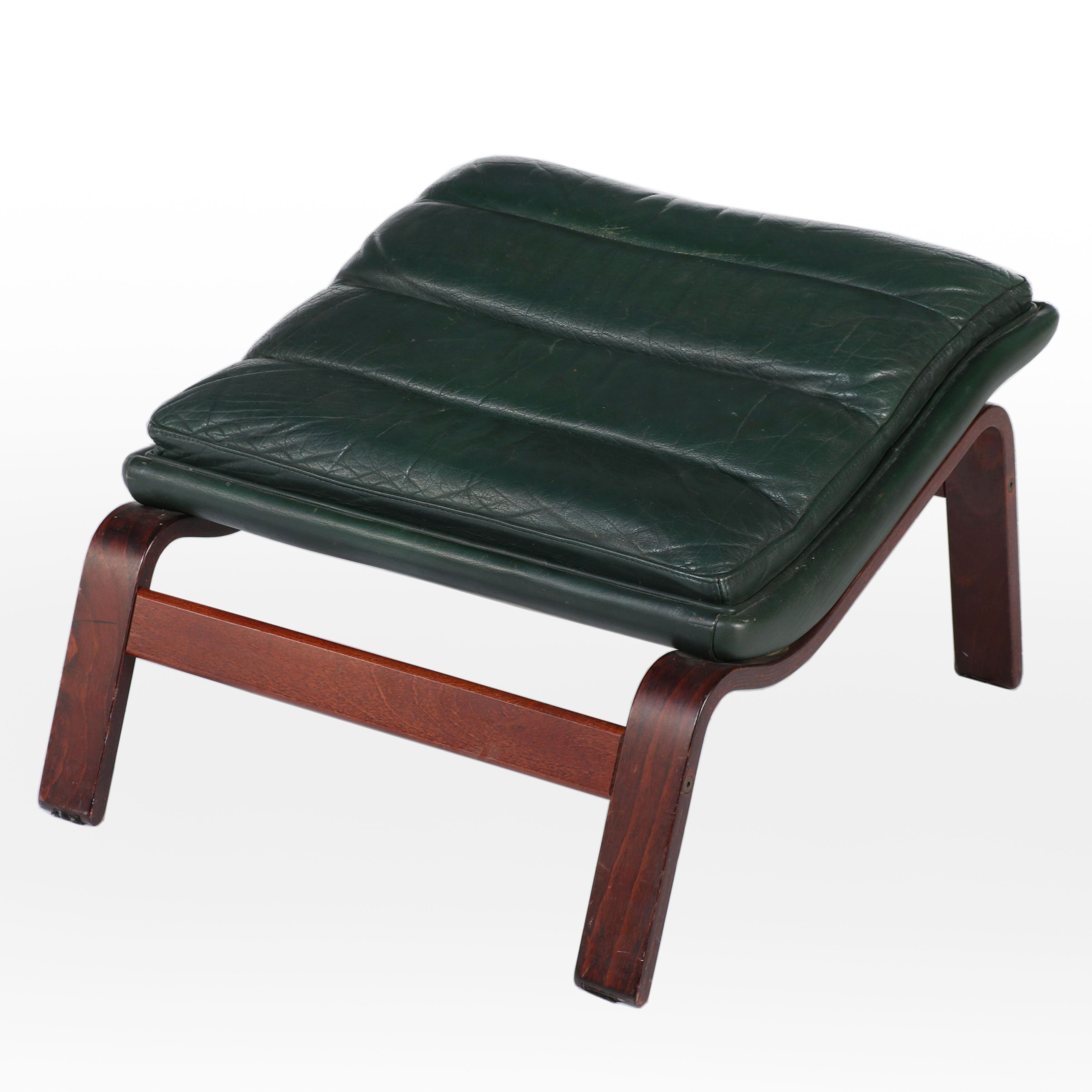 Modernist Bentwood and Green Leather Footstool, Late 20th Century