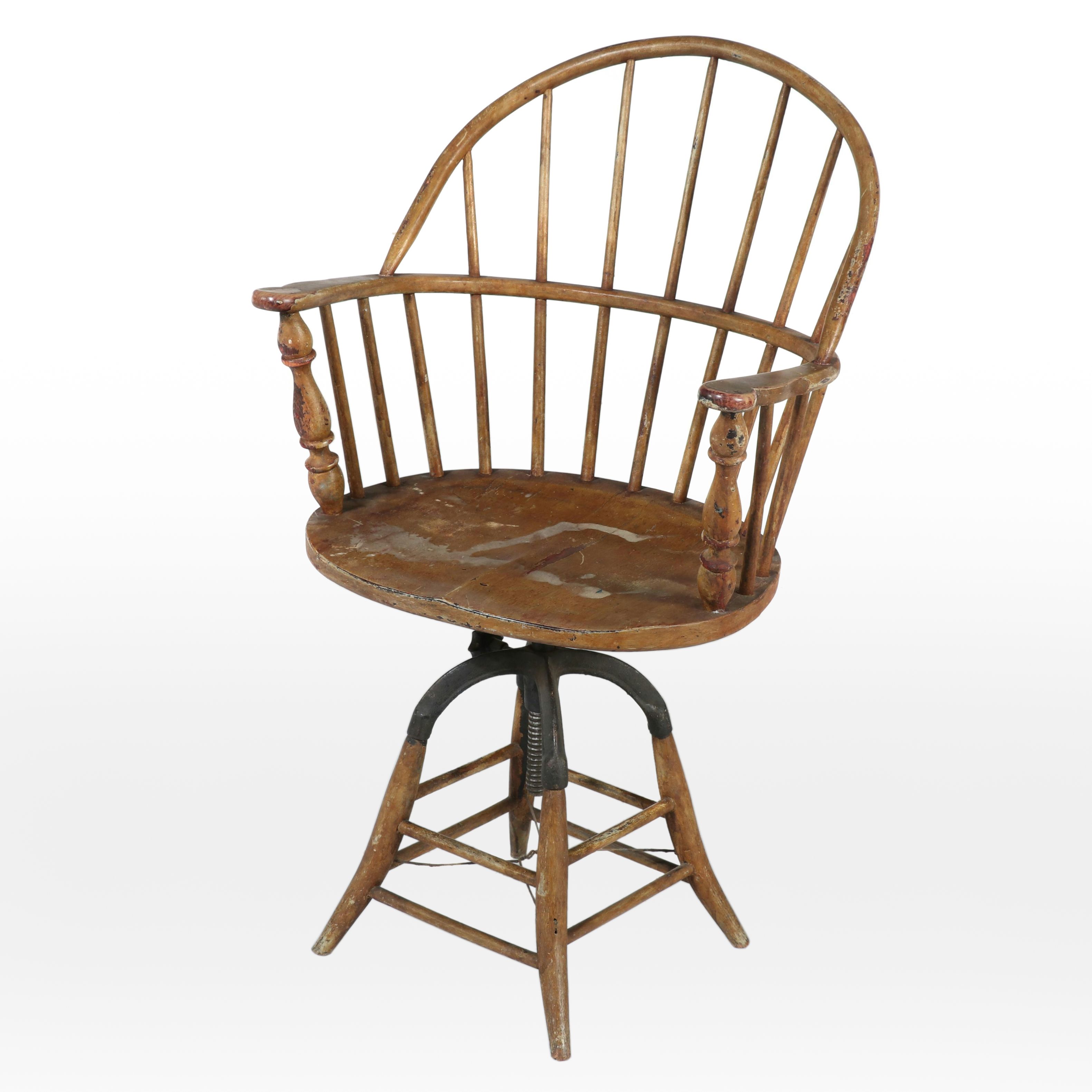Colonial Revival Painted Hardwood Swivel Windsor Desk Chair, Early 20th Century
