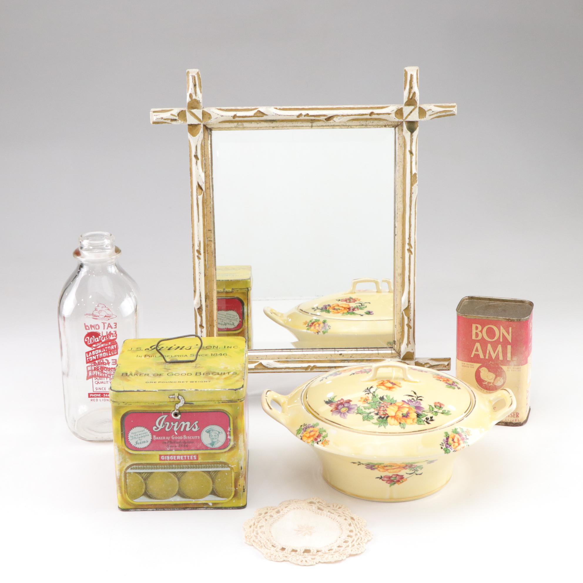 Crooksville "Ivo-Glo" Covered Serving Bowl with Rustic Decor