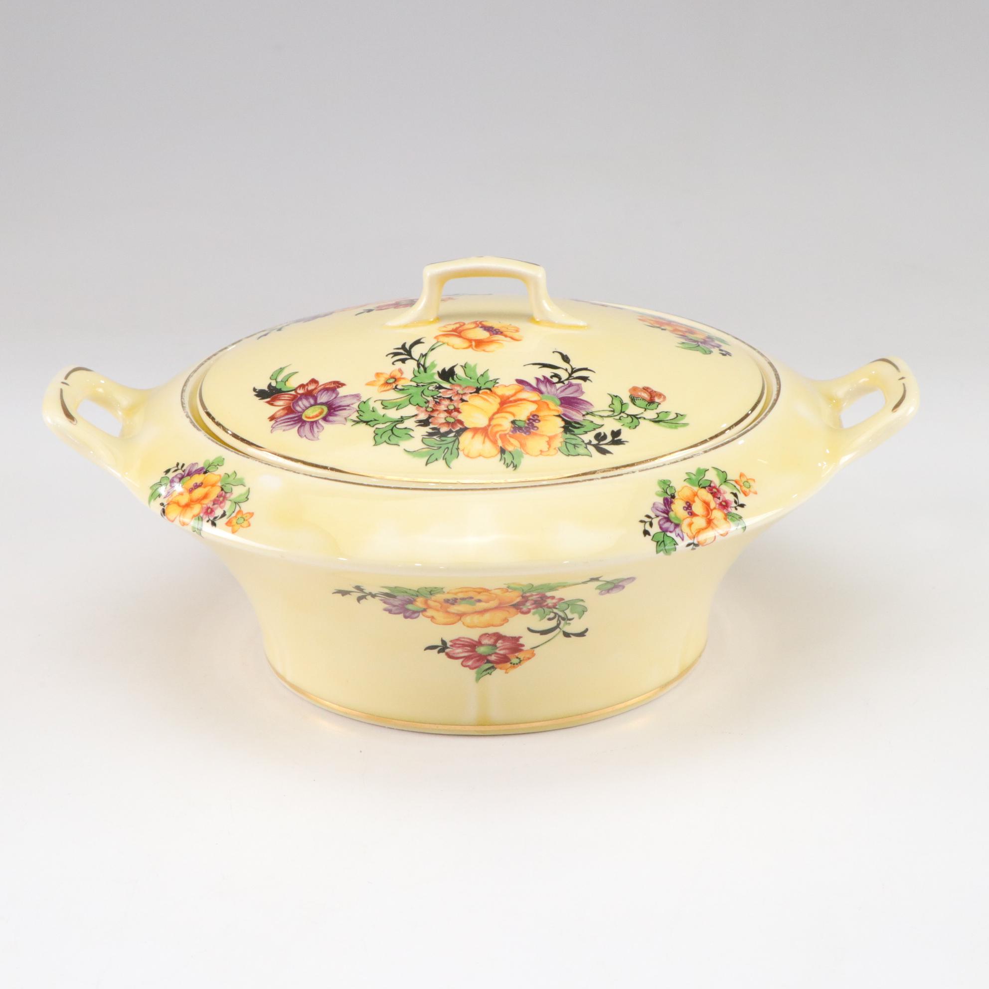 Crooksville "Ivo-Glo" Covered Serving Bowl with Rustic Decor