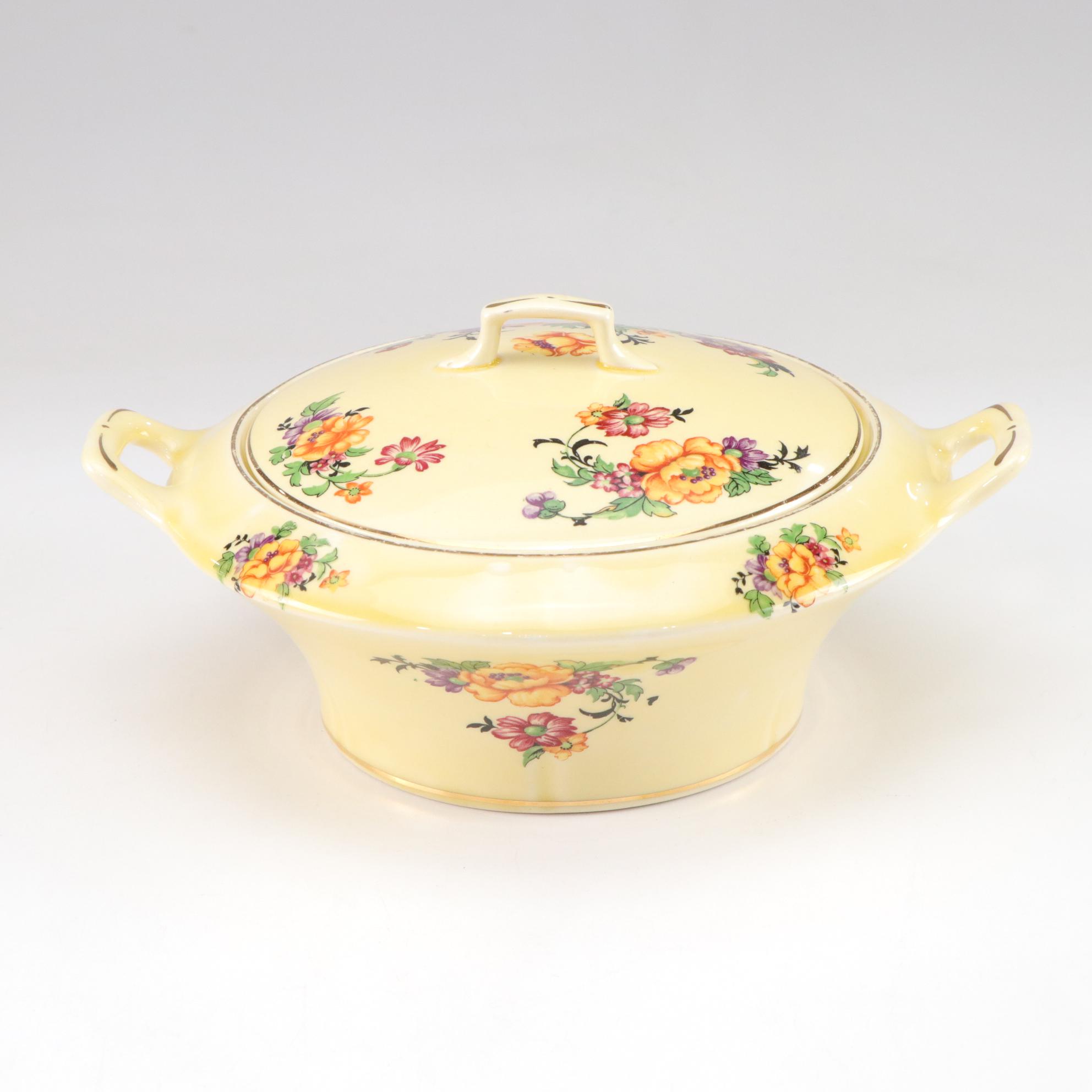 Crooksville "Ivo-Glo" Covered Serving Bowl with Rustic Decor