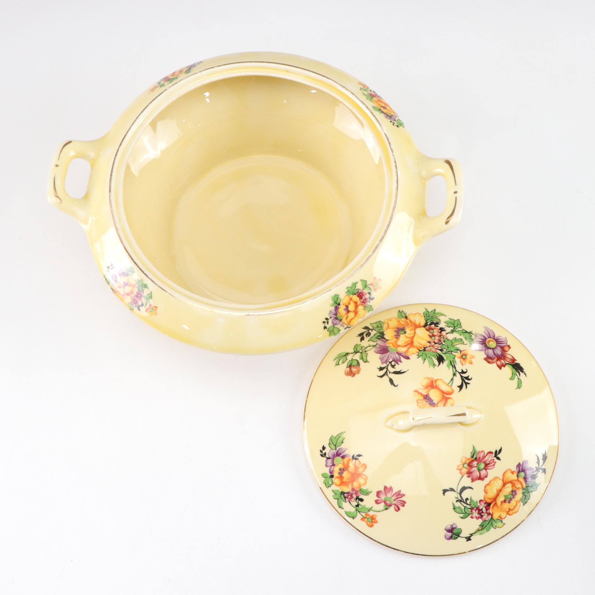 Crooksville "Ivo-Glo" Covered Serving Bowl with Rustic Decor