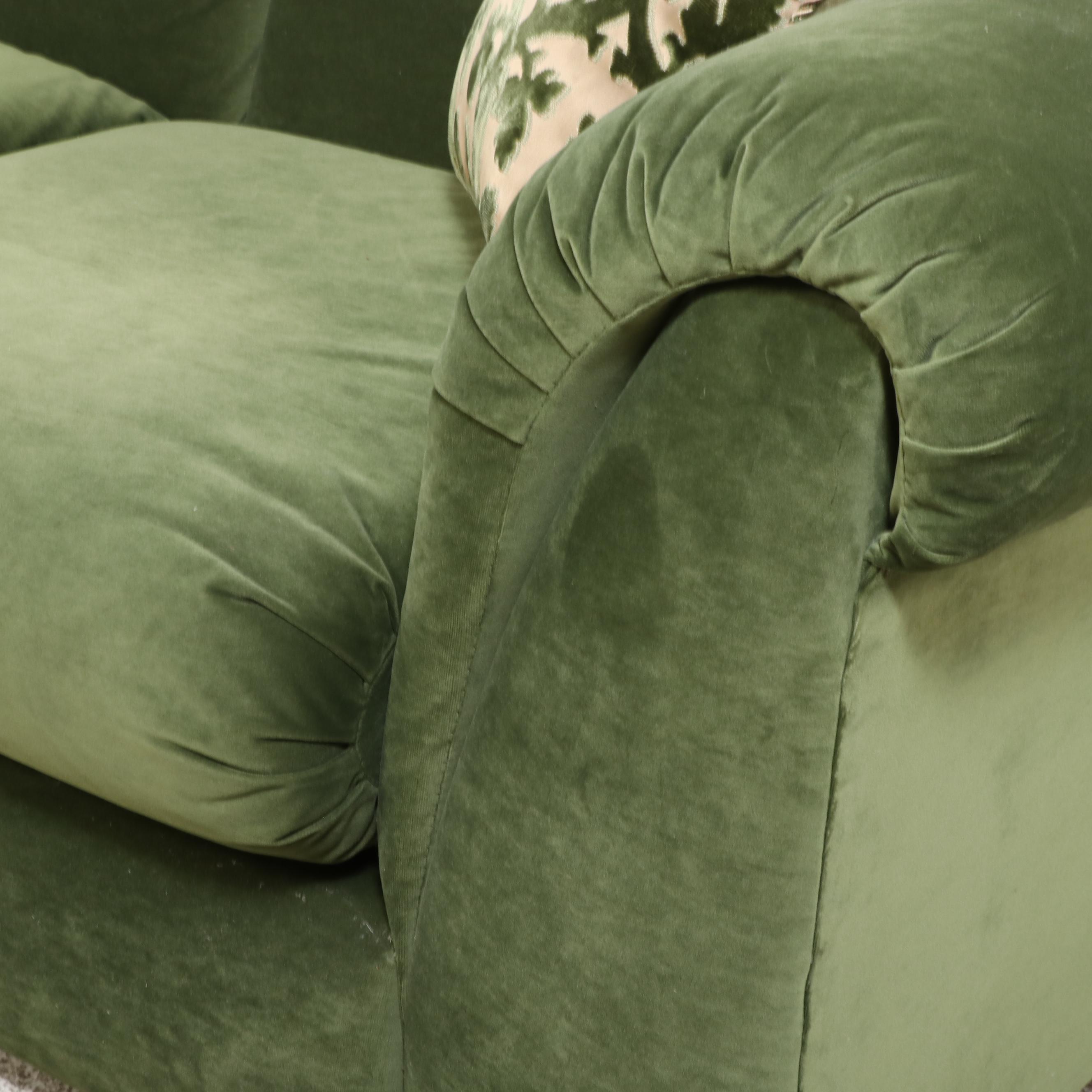 Modernist Style Green-Velvet Channel-Back Sofa
