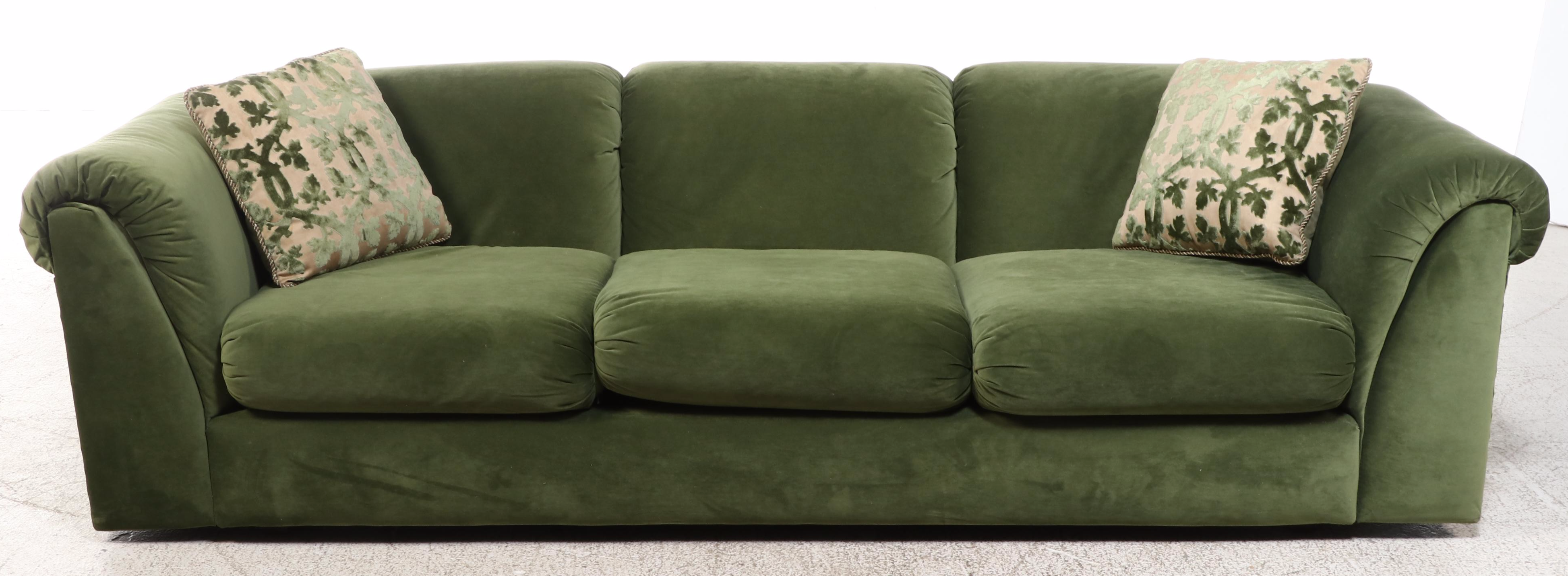 Modernist Style Green-Velvet Channel-Back Sofa