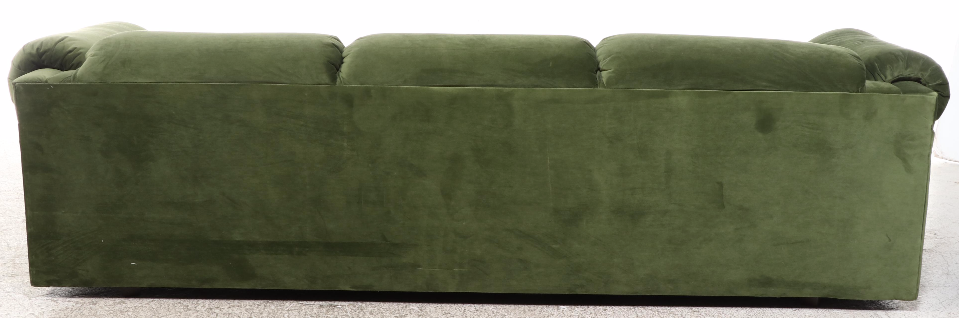 Modernist Style Green-Velvet Channel-Back Sofa