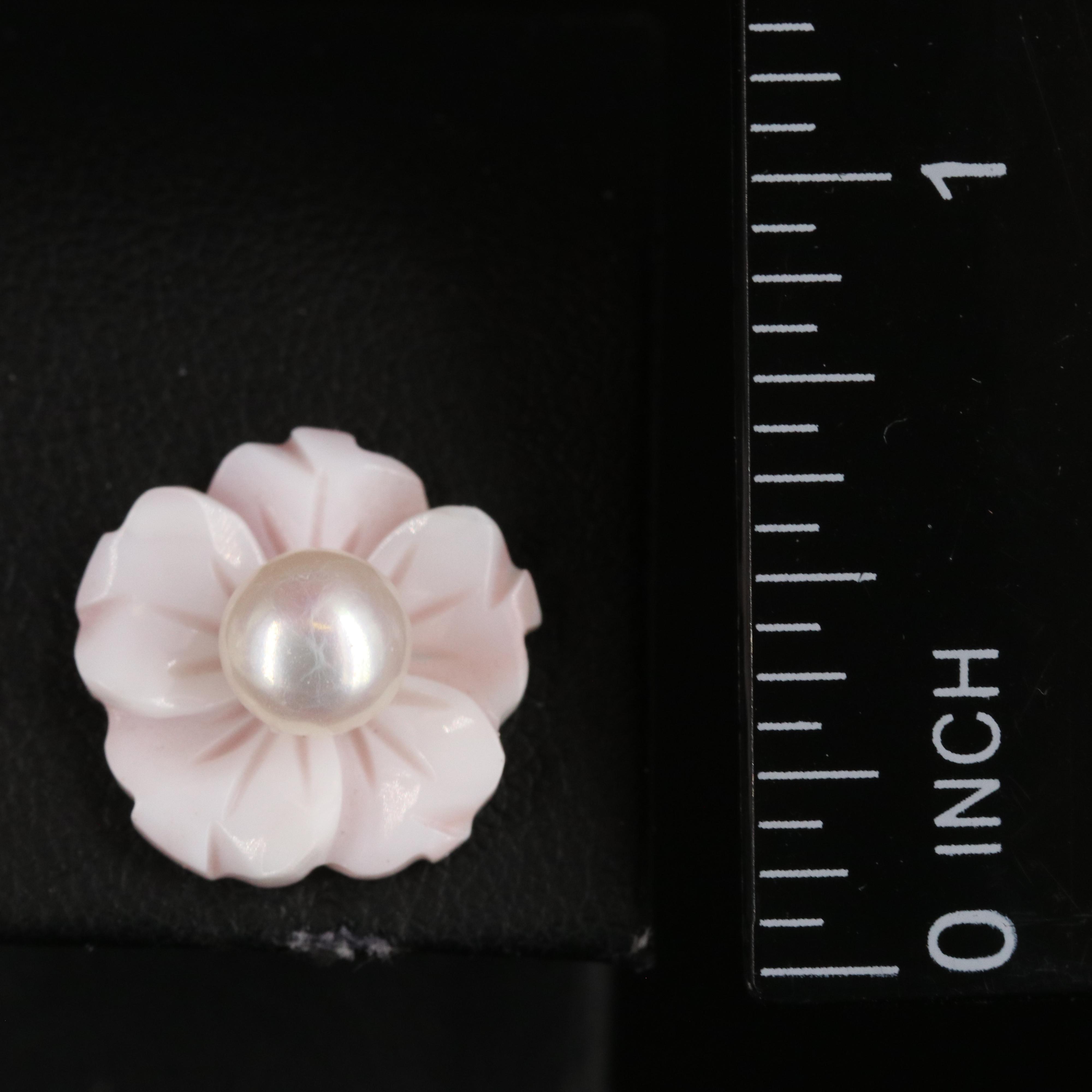 18K Pearl Earrings with Carved Shell Enhancers